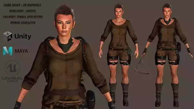 AAA 3D APOCALYPTIC FEMALE 03 - REALISTIC GAME READY CHARACTER Low-poly 3D model