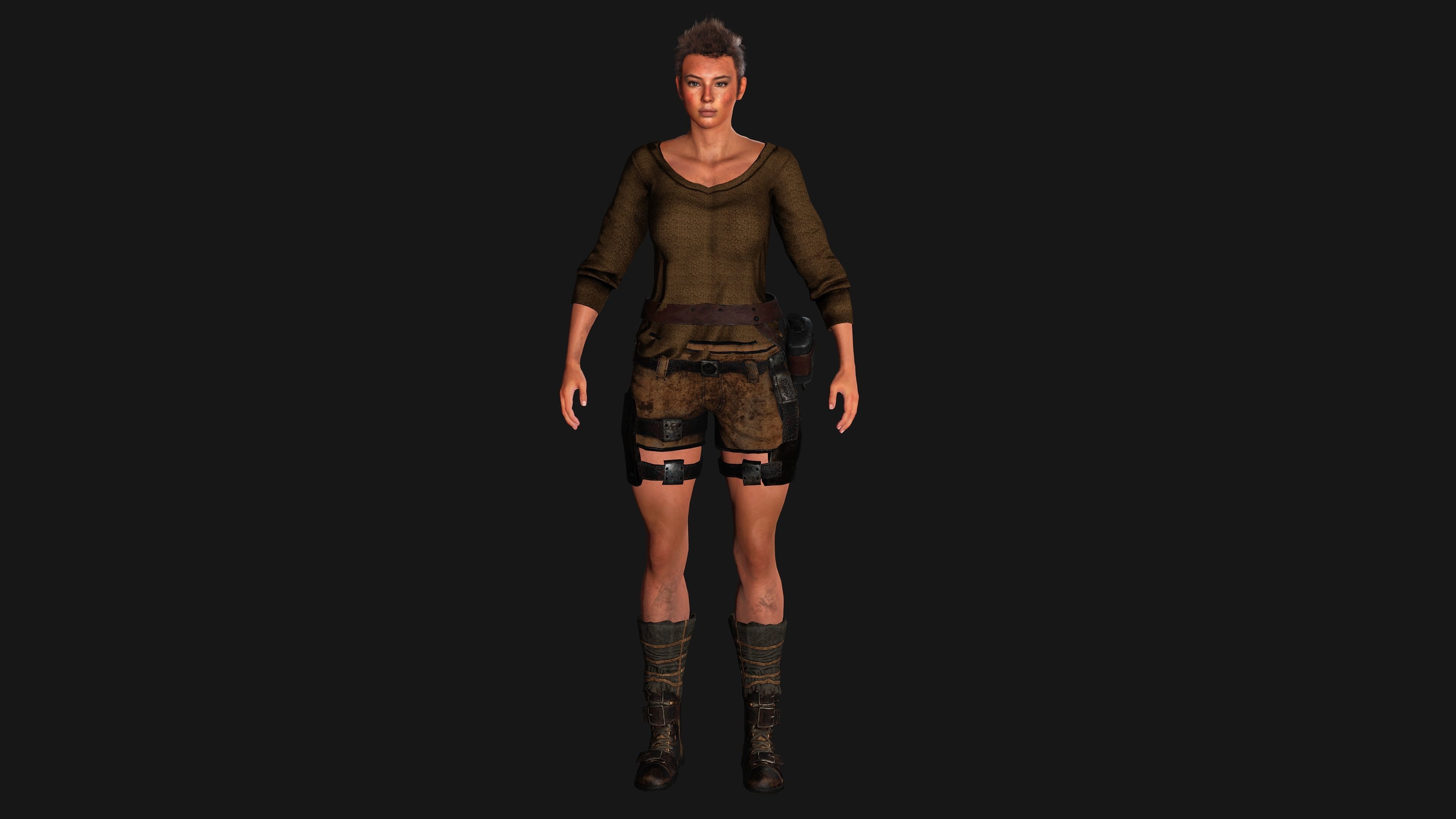 AAA 3D APOCALYPTIC FEMALE 03 - REALISTIC GAME READY CHARACTER Low-poly 3D model_9