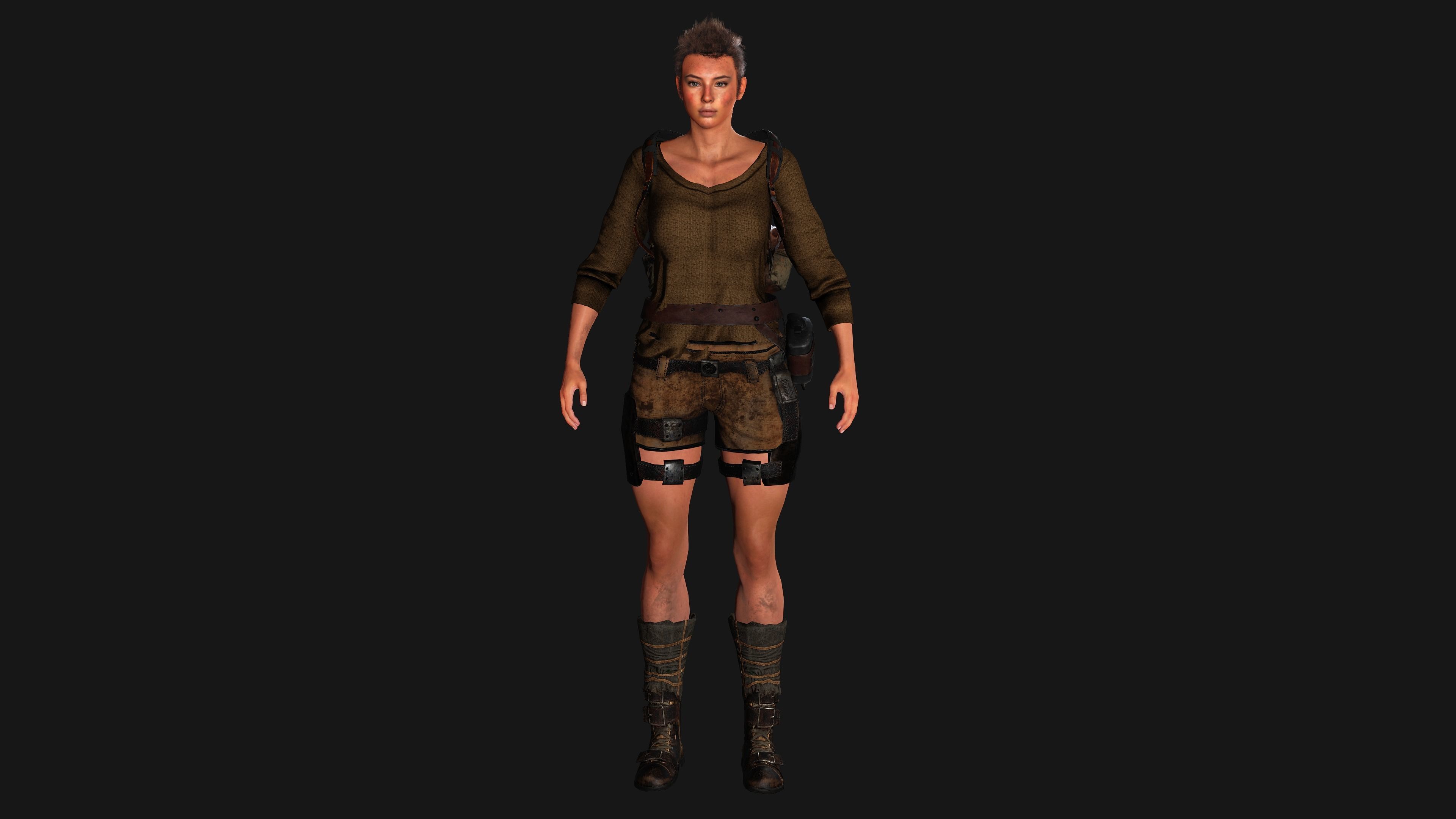 AAA 3D APOCALYPTIC FEMALE 03 - REALISTIC GAME READY CHARACTER Low-poly 3D model_8