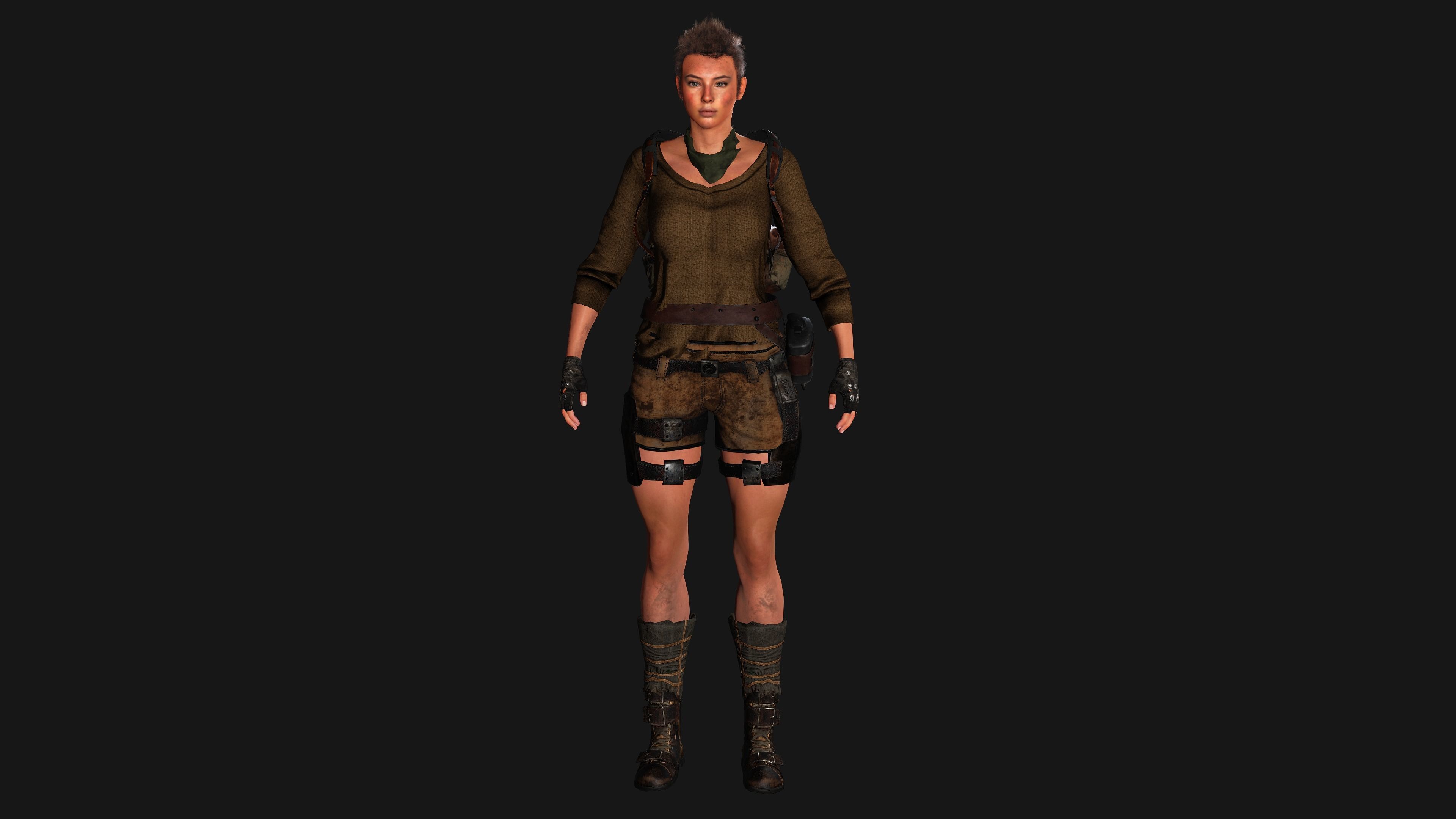 AAA 3D APOCALYPTIC FEMALE 03 - REALISTIC GAME READY CHARACTER Low-poly 3D model_6