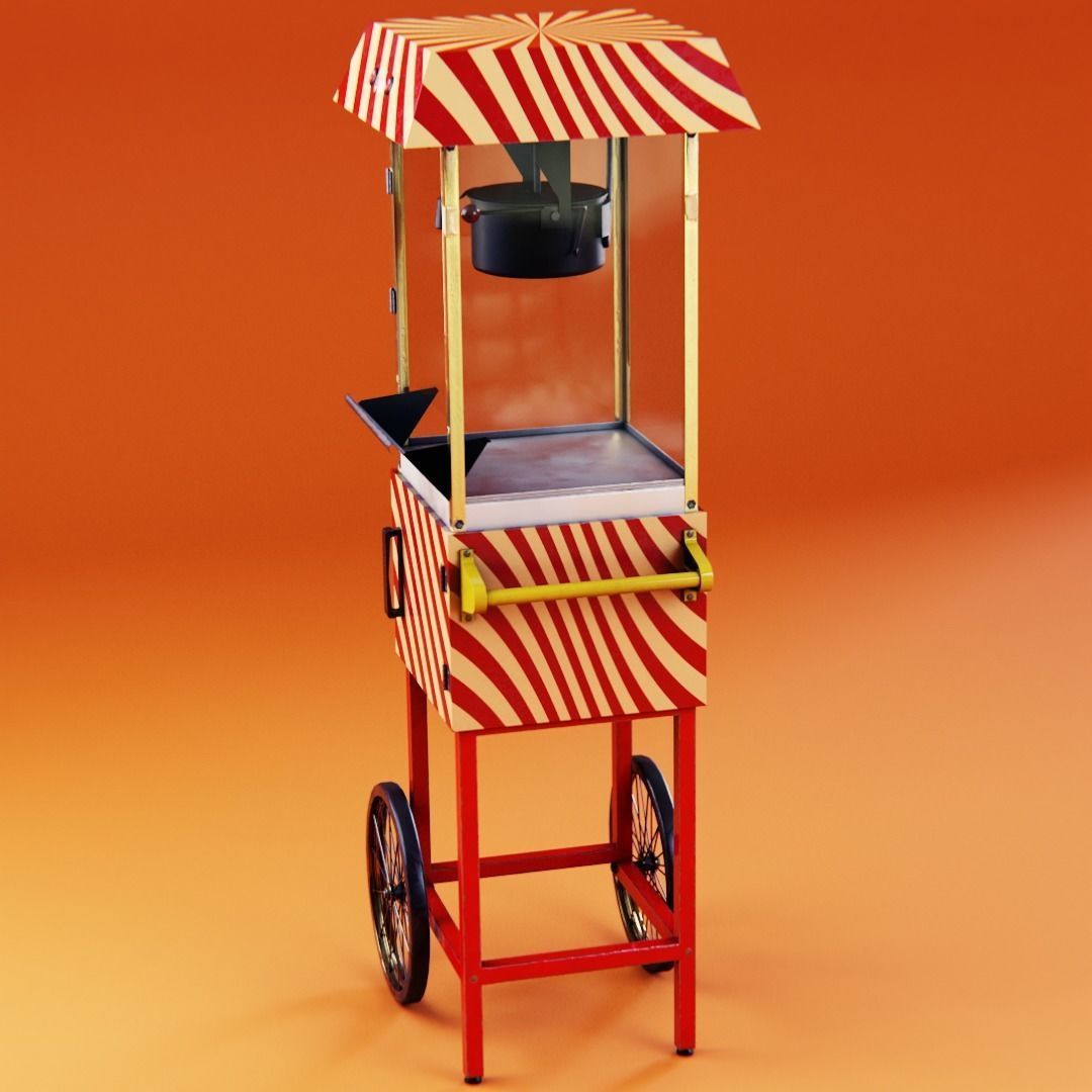 Popcorn cart Low-poly 3D model_11