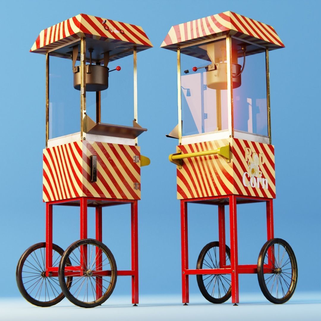 Popcorn cart Low-poly 3D model_8