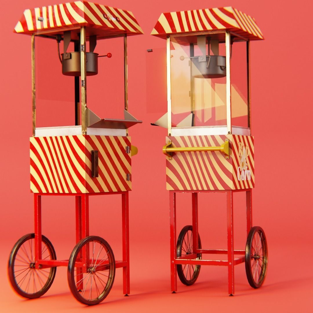 Popcorn cart Low-poly 3D model_10