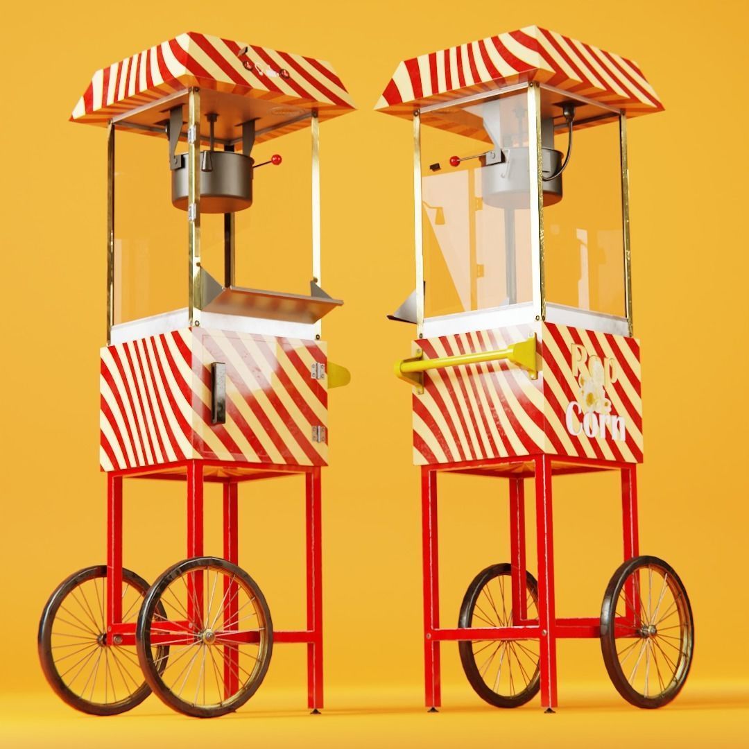Popcorn cart Low-poly 3D model_9
