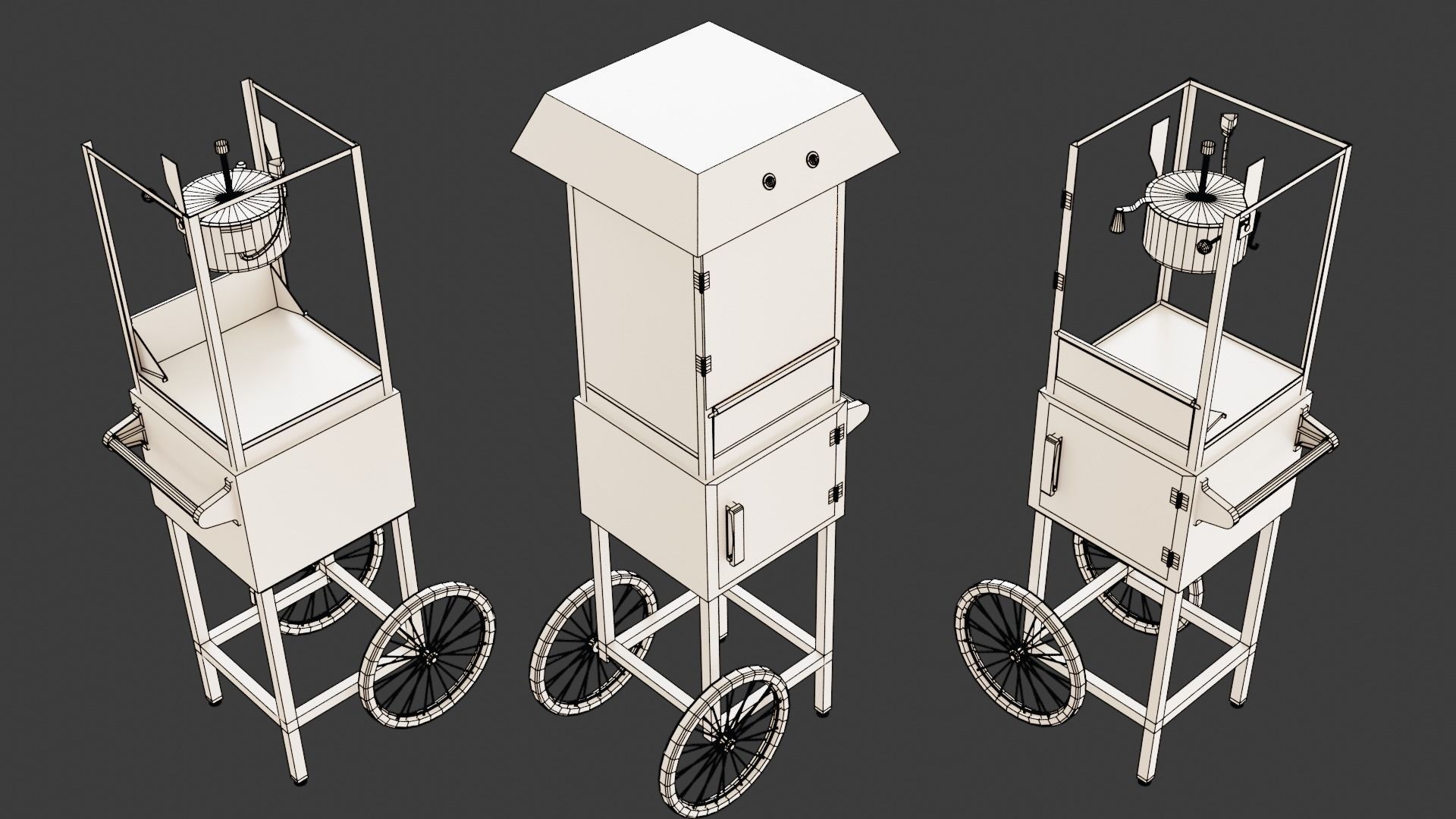 Popcorn cart Low-poly 3D model_7