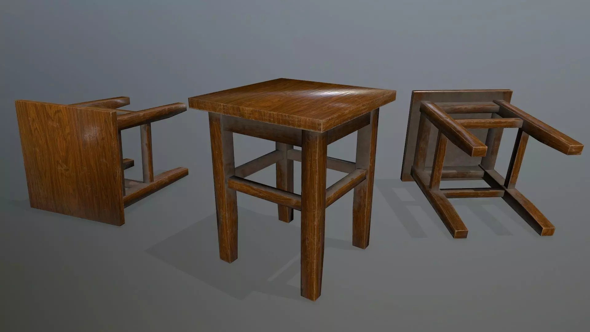 Footstool wooden table Low-poly 3D model_0