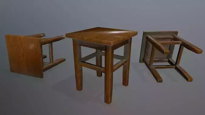 Footstool wooden table Low-poly 3D model