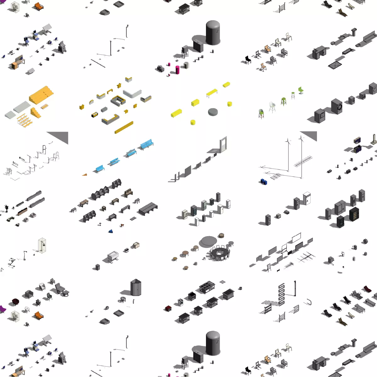 30 small packs families - Revit families - 269 families in total 3D model
