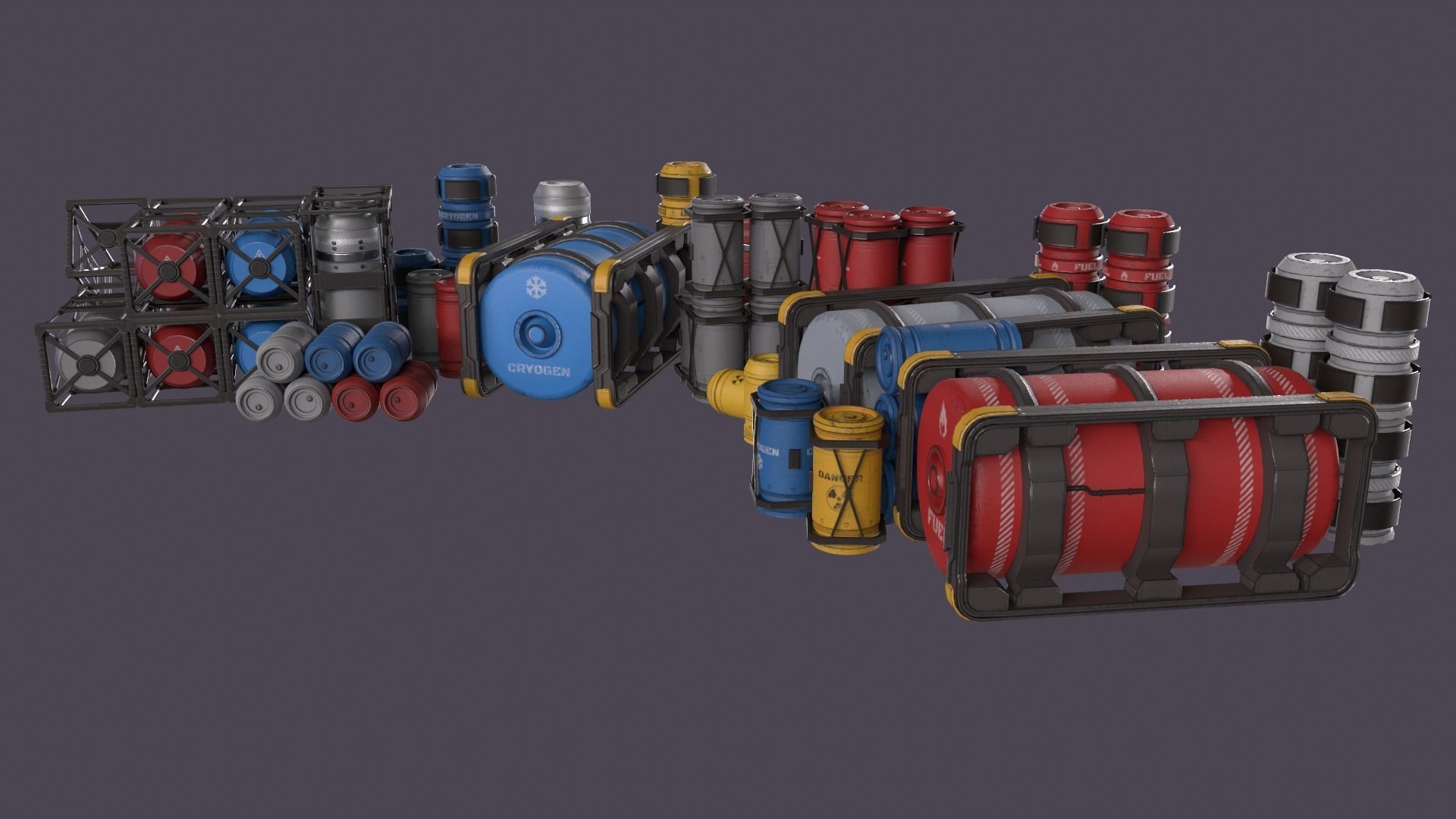 Sci-Fi Barrel Pack Low-poly 3D model_4