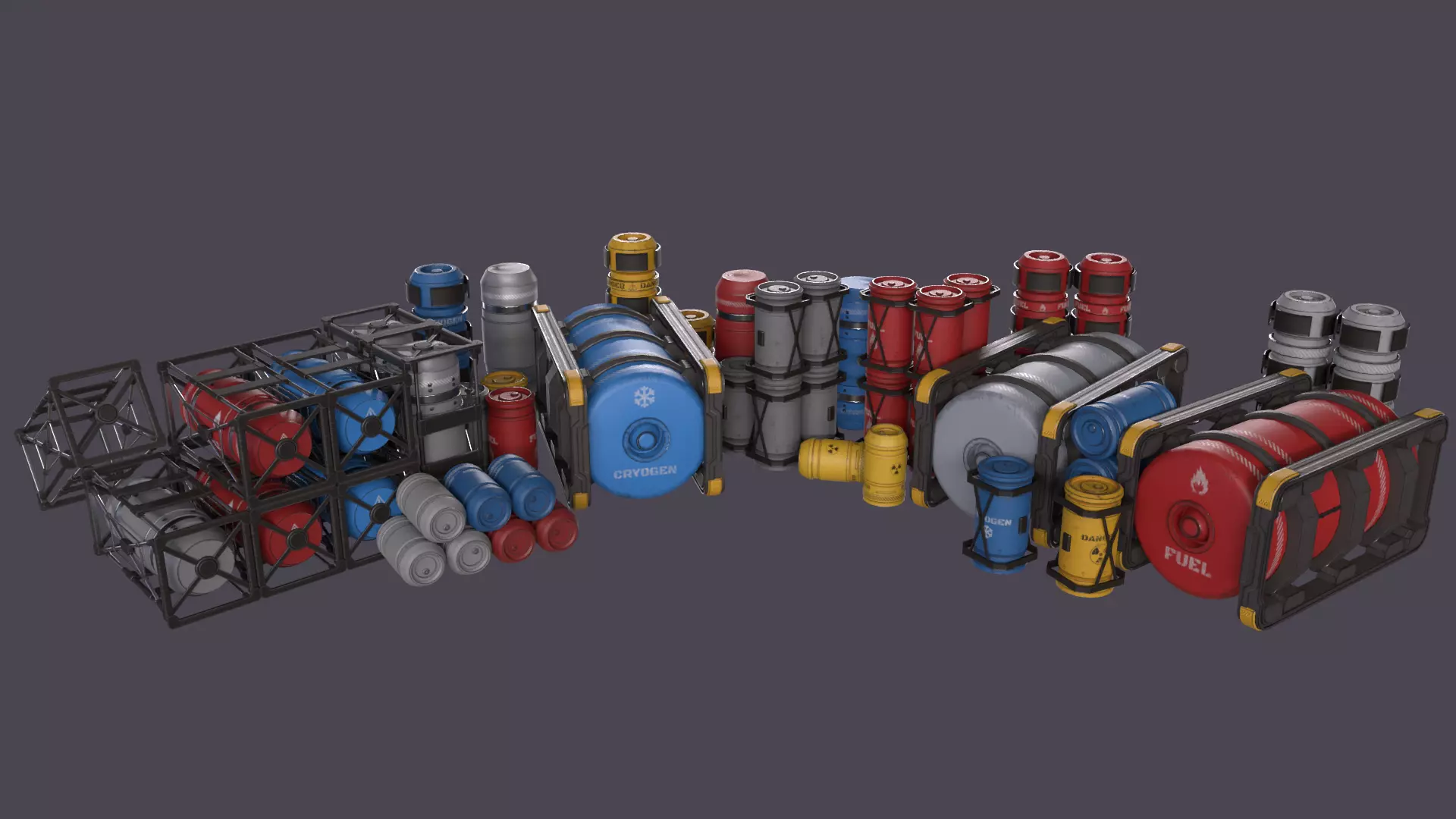 Sci-Fi Barrel Pack Low-poly 3D model_0