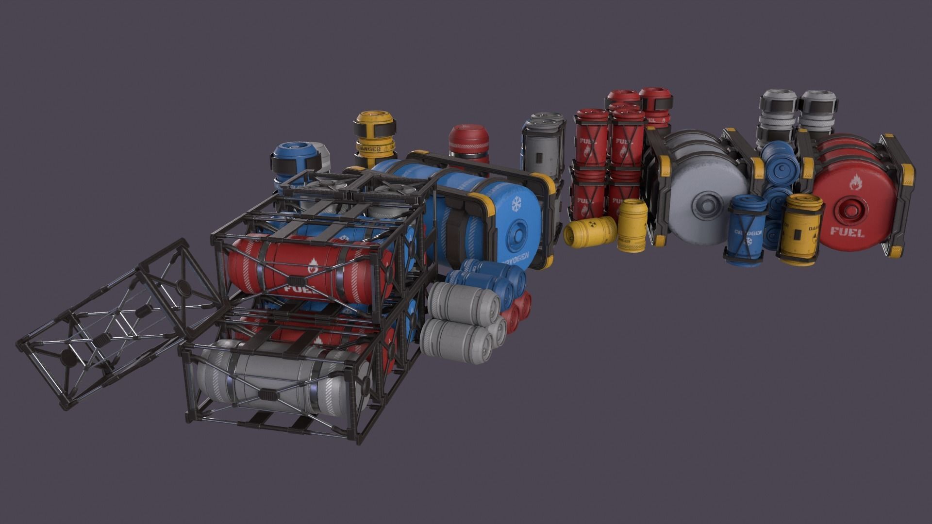 Sci-Fi Barrel Pack Low-poly 3D model_1