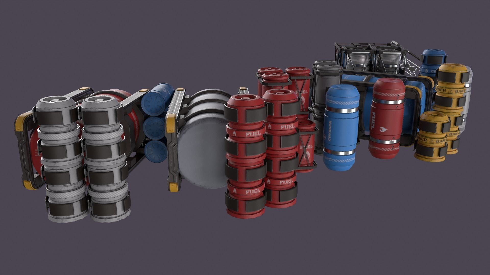 Sci-Fi Barrel Pack Low-poly 3D model_3