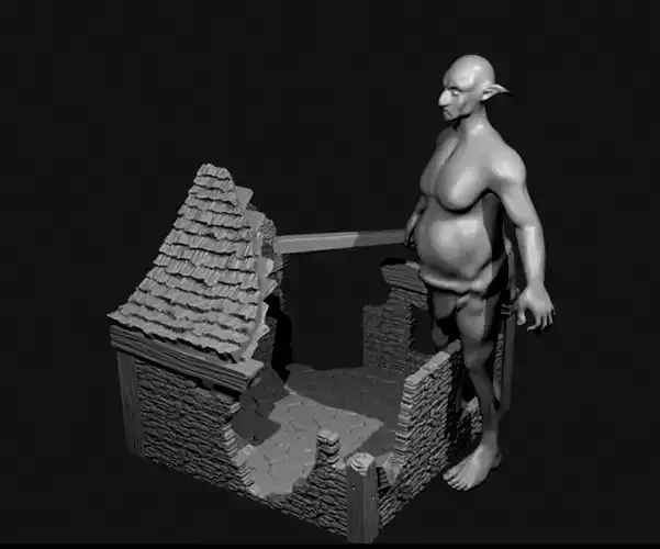 troll in ruins 3d model miniature diorama 3D print model