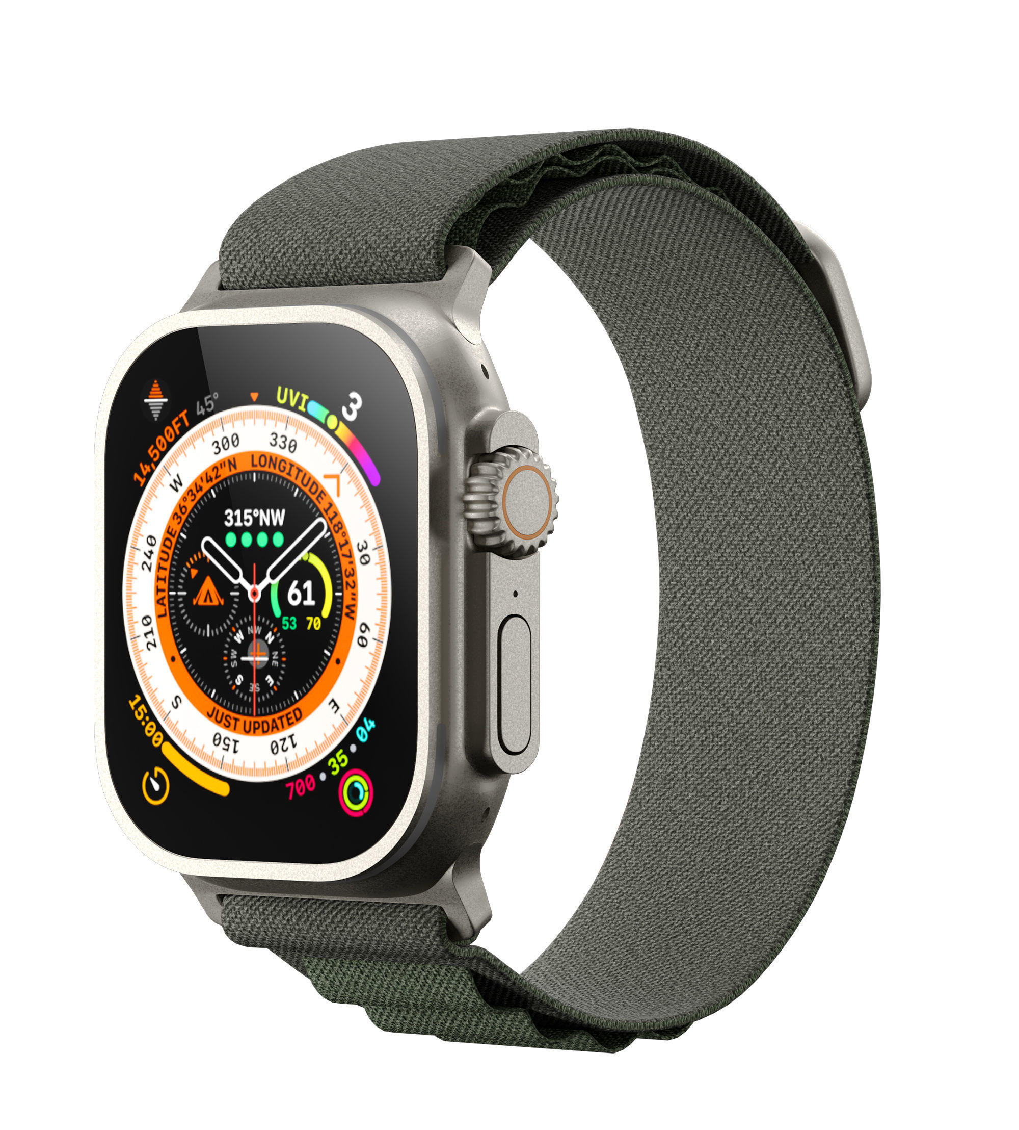 Apple Watch Ultra With Ocean Band and Alpine Loop 3D model_7