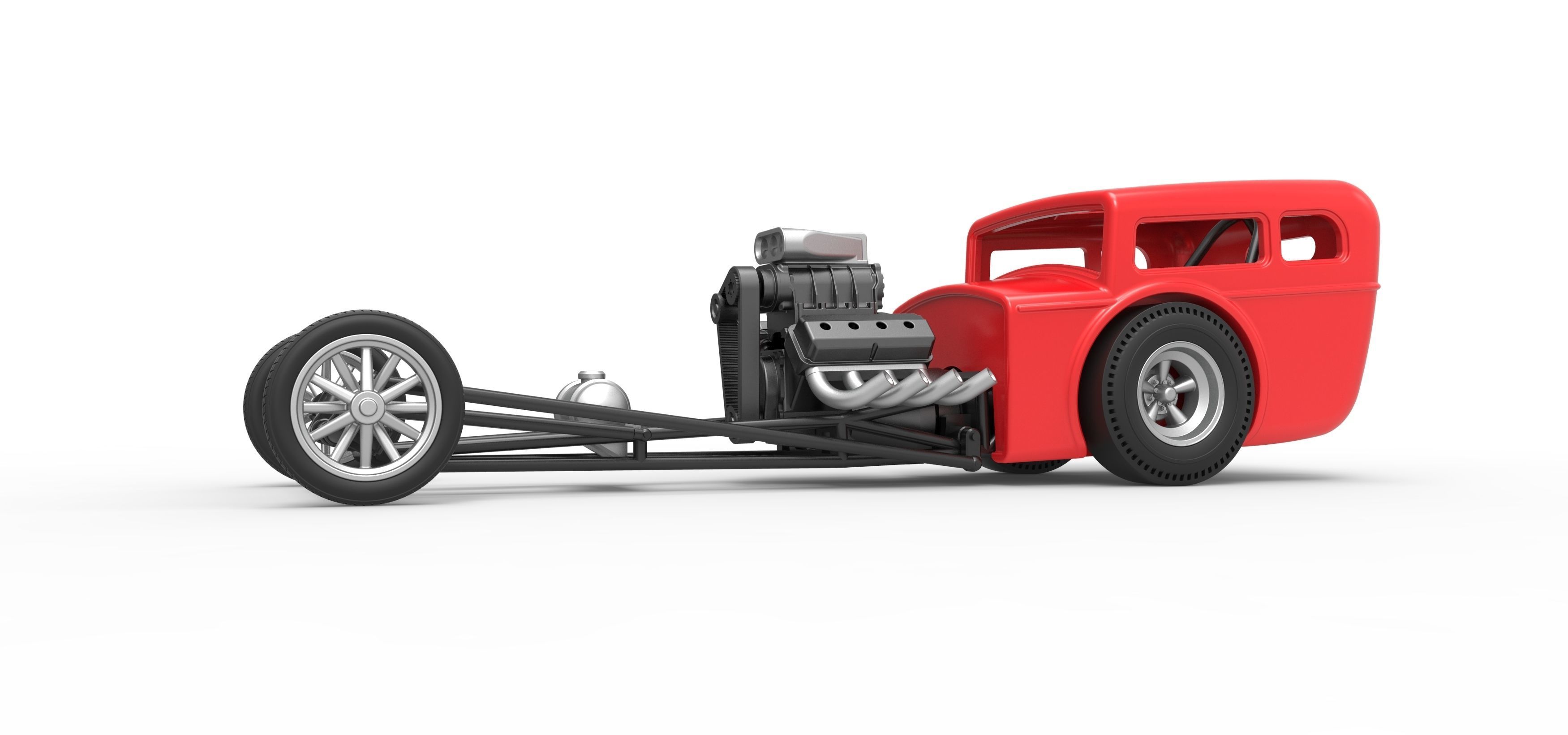 Front engine old school dragster with shell Scale 1 to 25 3D print model_3