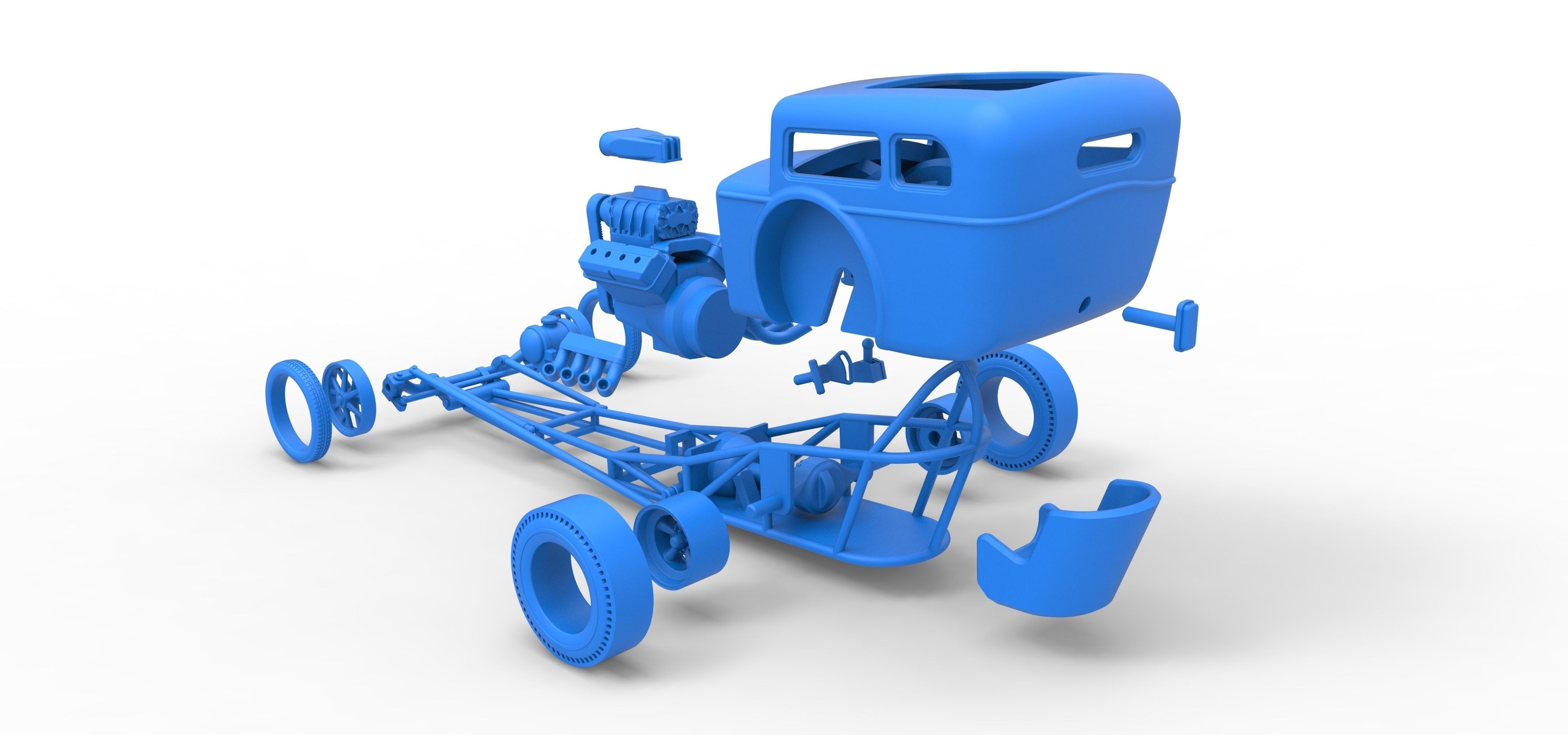 Front engine old school dragster with shell Scale 1 to 25 3D print model_36