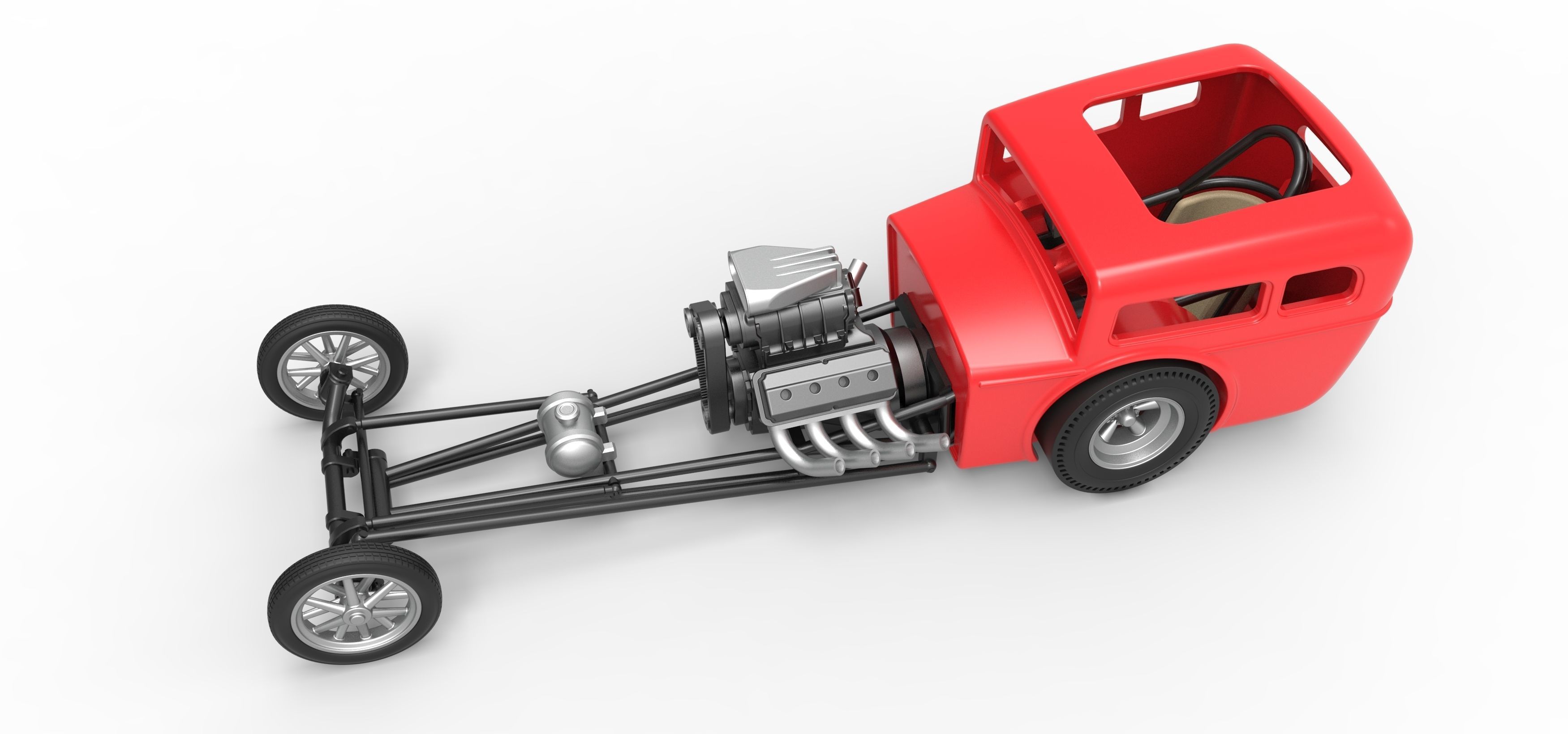 Front engine old school dragster with shell Scale 1 to 25 3D print model_4