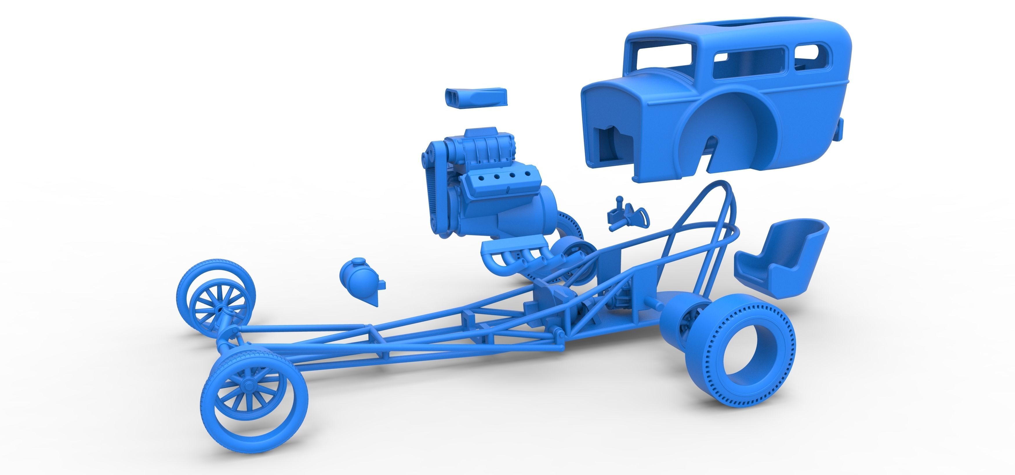 Front engine old school dragster with shell Scale 1 to 25 3D print model_30