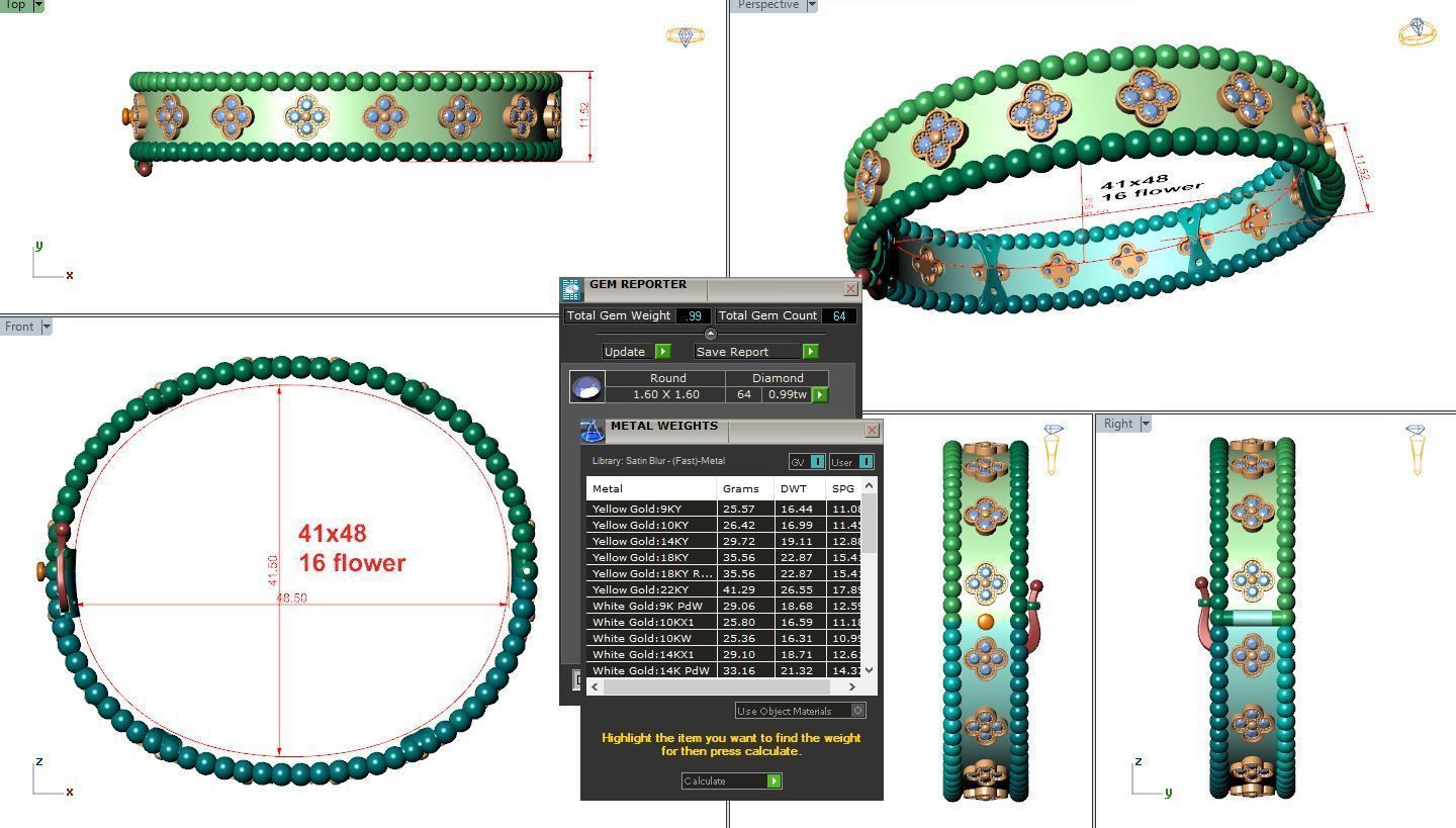 Perlee clovers bracelet 3D print model_12