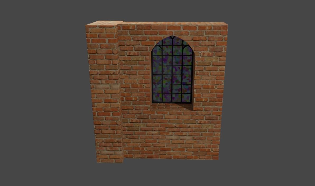 Wall with Vitral Window - Stained Glass - Parede Low-poly 3D model_8