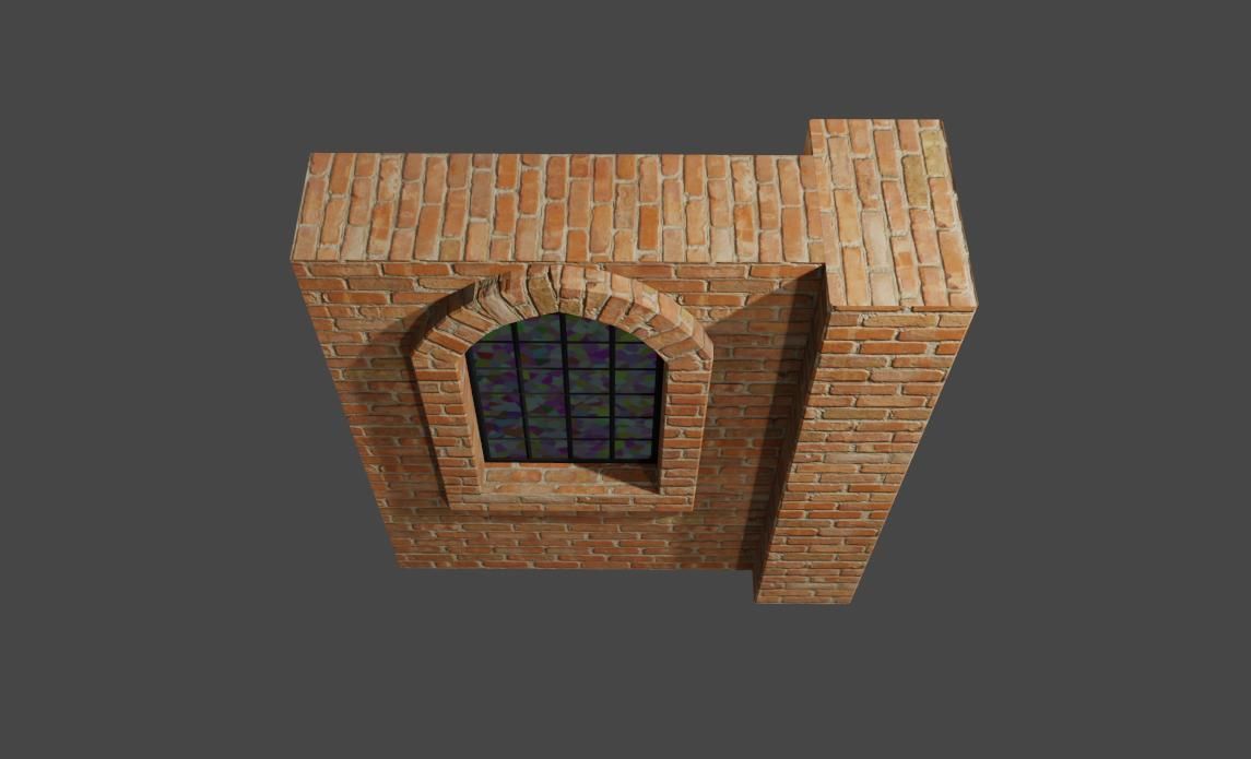 Wall with Vitral Window - Stained Glass - Parede Low-poly 3D model_11