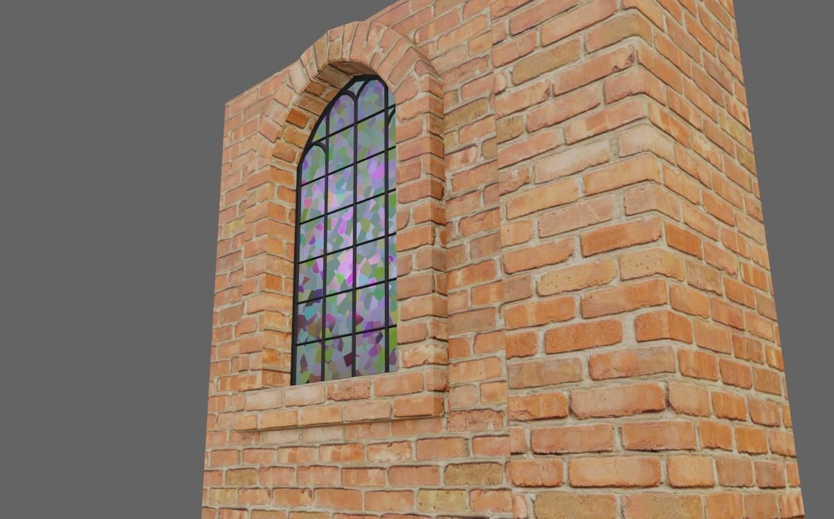 Wall with Vitral Window - Stained Glass - Parede Low-poly 3D model_4