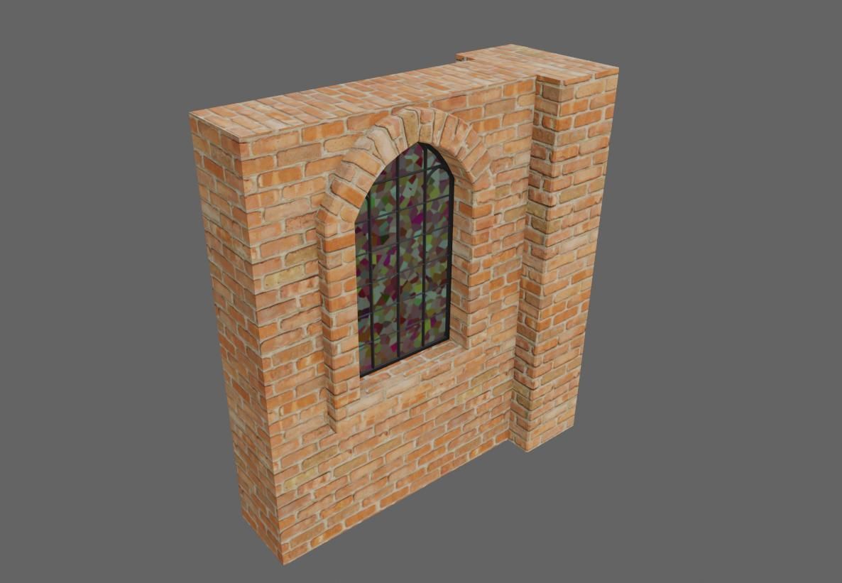 Wall with Vitral Window - Stained Glass - Parede Low-poly 3D model_13