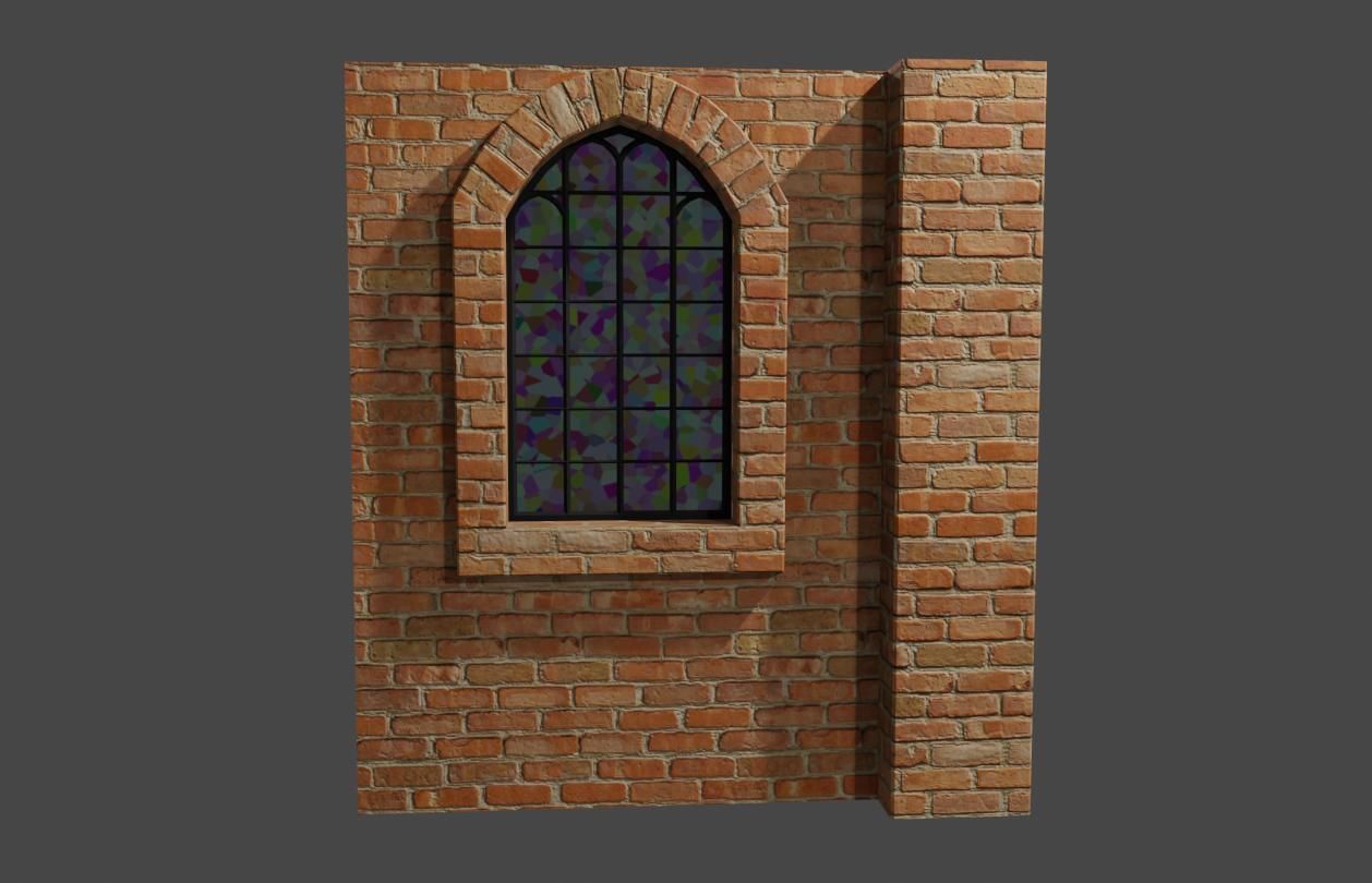 Wall with Vitral Window - Stained Glass - Parede Low-poly 3D model_5