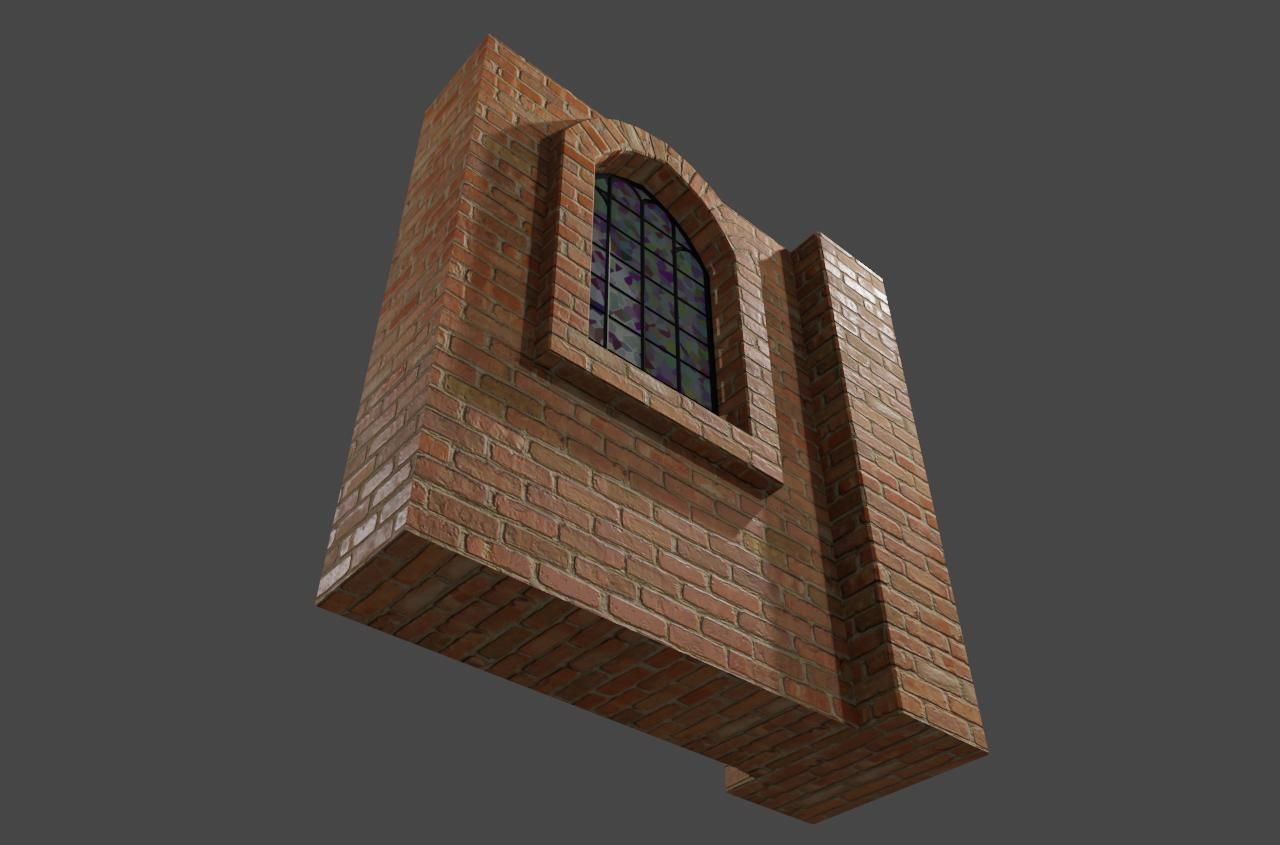 Wall with Vitral Window - Stained Glass - Parede Low-poly 3D model_12