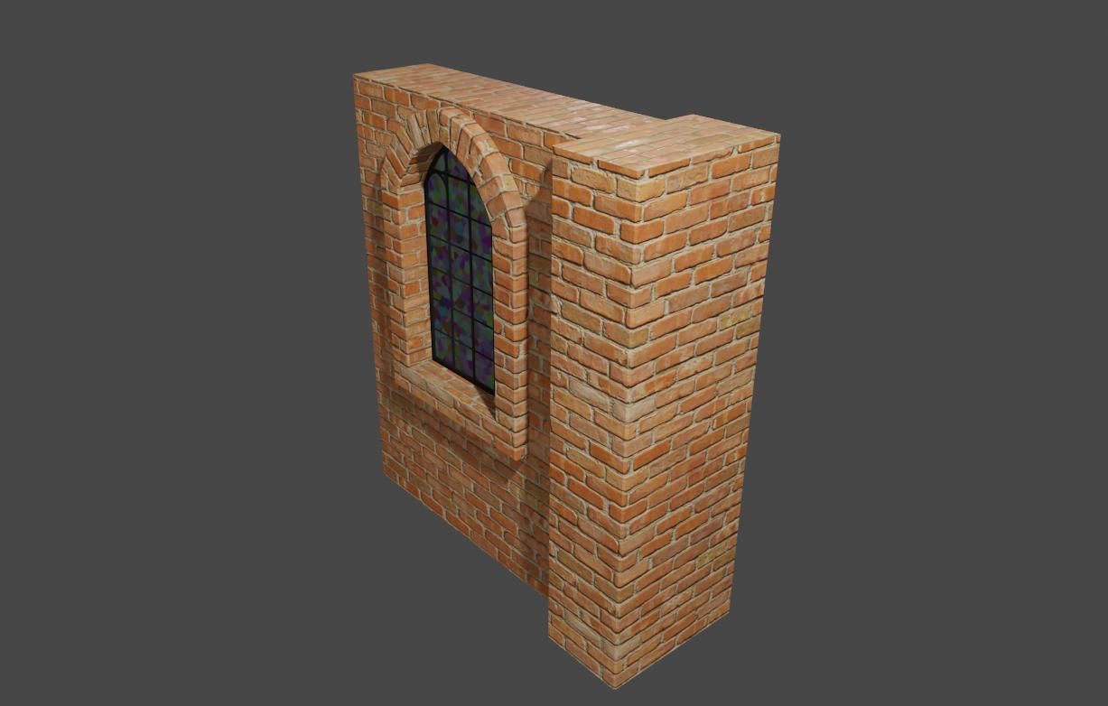 Wall with Vitral Window - Stained Glass - Parede Low-poly 3D model_6