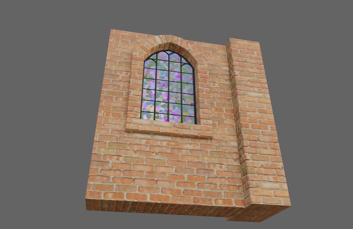 Wall with Vitral Window - Stained Glass - Parede Low-poly 3D model_14
