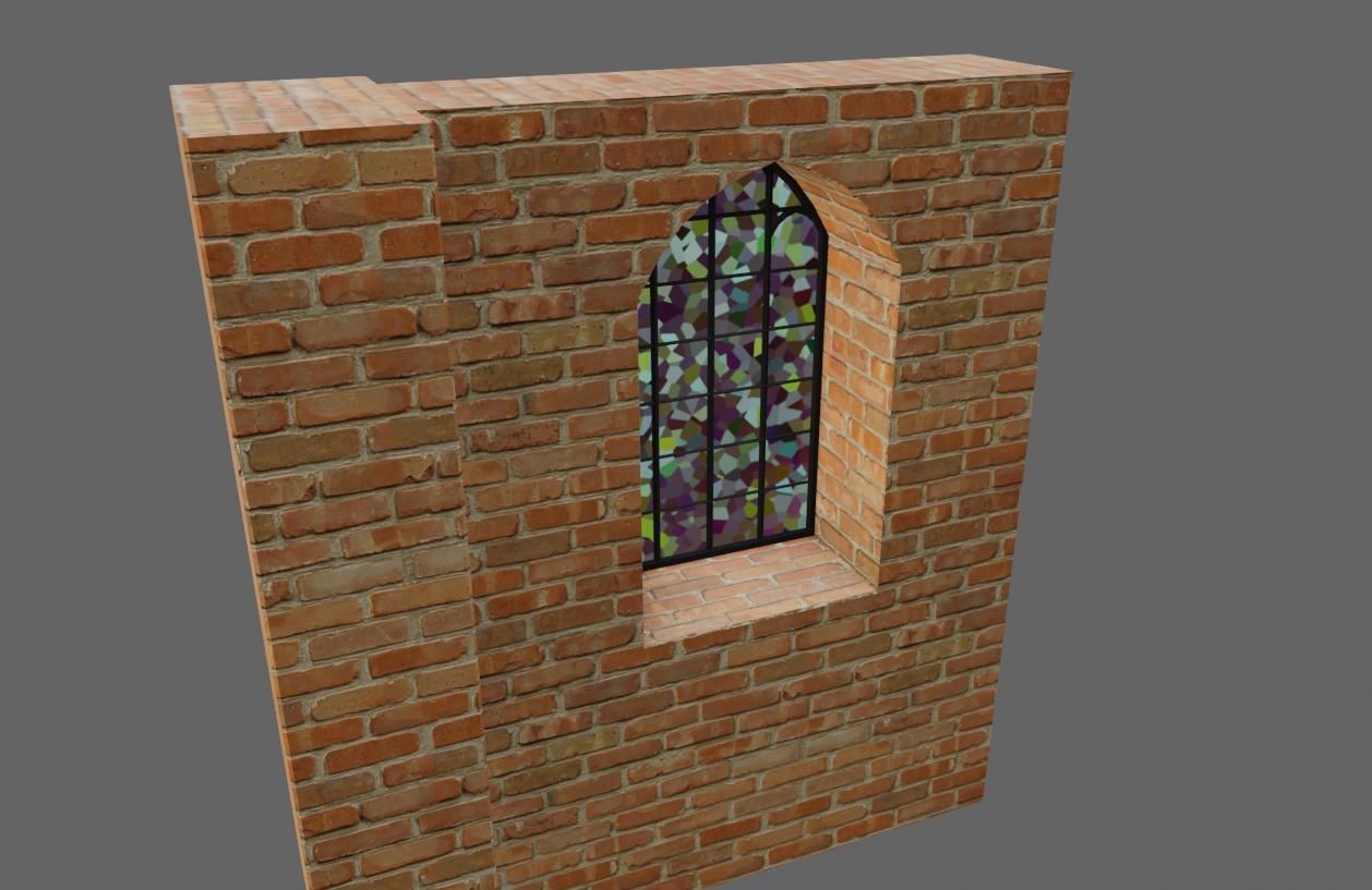 Wall with Vitral Window - Stained Glass - Parede Low-poly 3D model_15