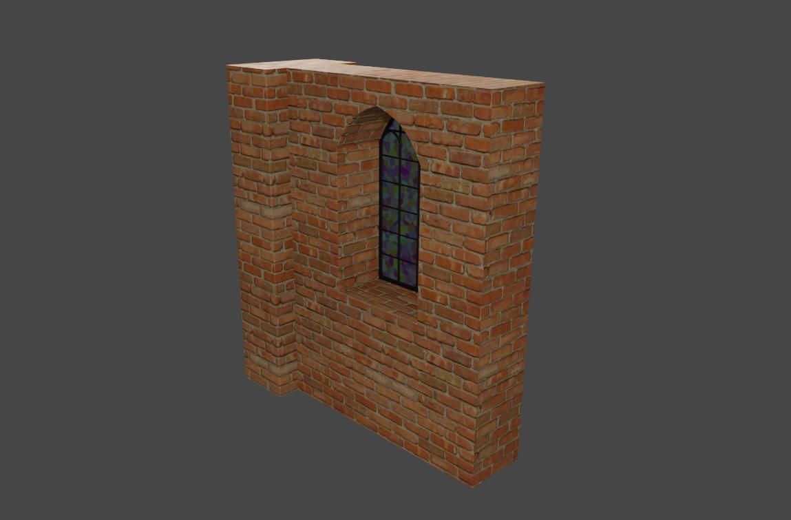 Wall with Vitral Window - Stained Glass - Parede Low-poly 3D model_9