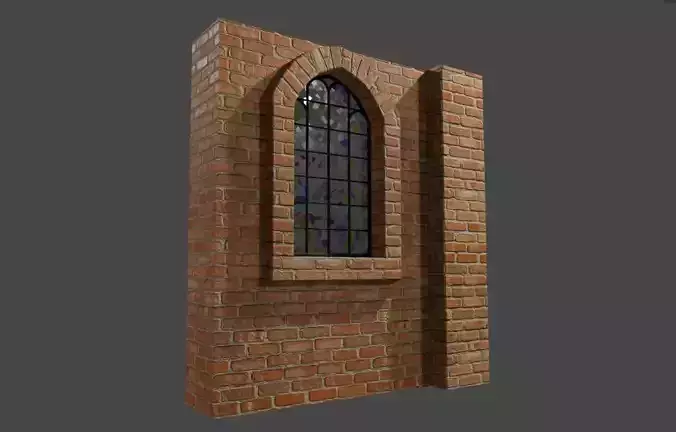 Wall with Vitral Window - Stained Glass - Parede Low-poly 3D model