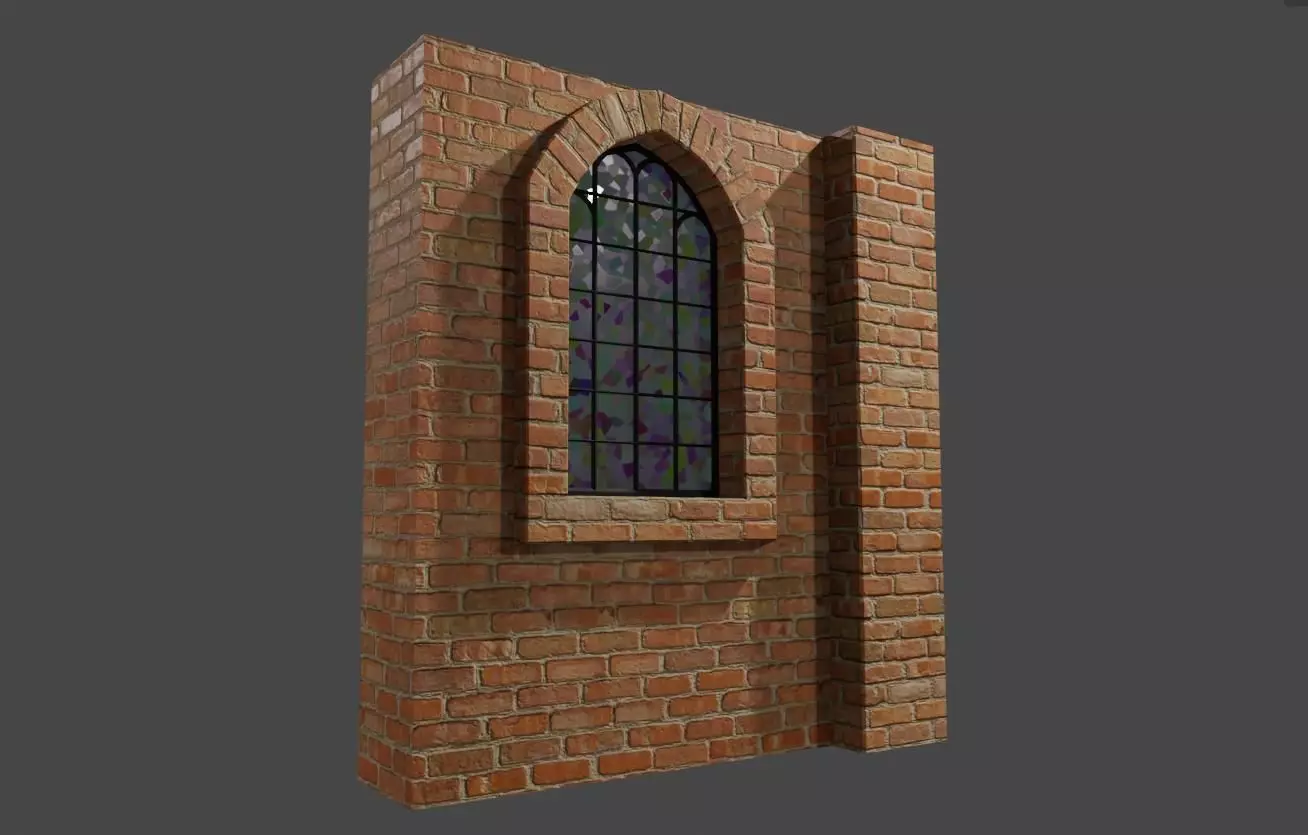 Wall with Vitral Window - Stained Glass - Parede Low-poly 3D model_0