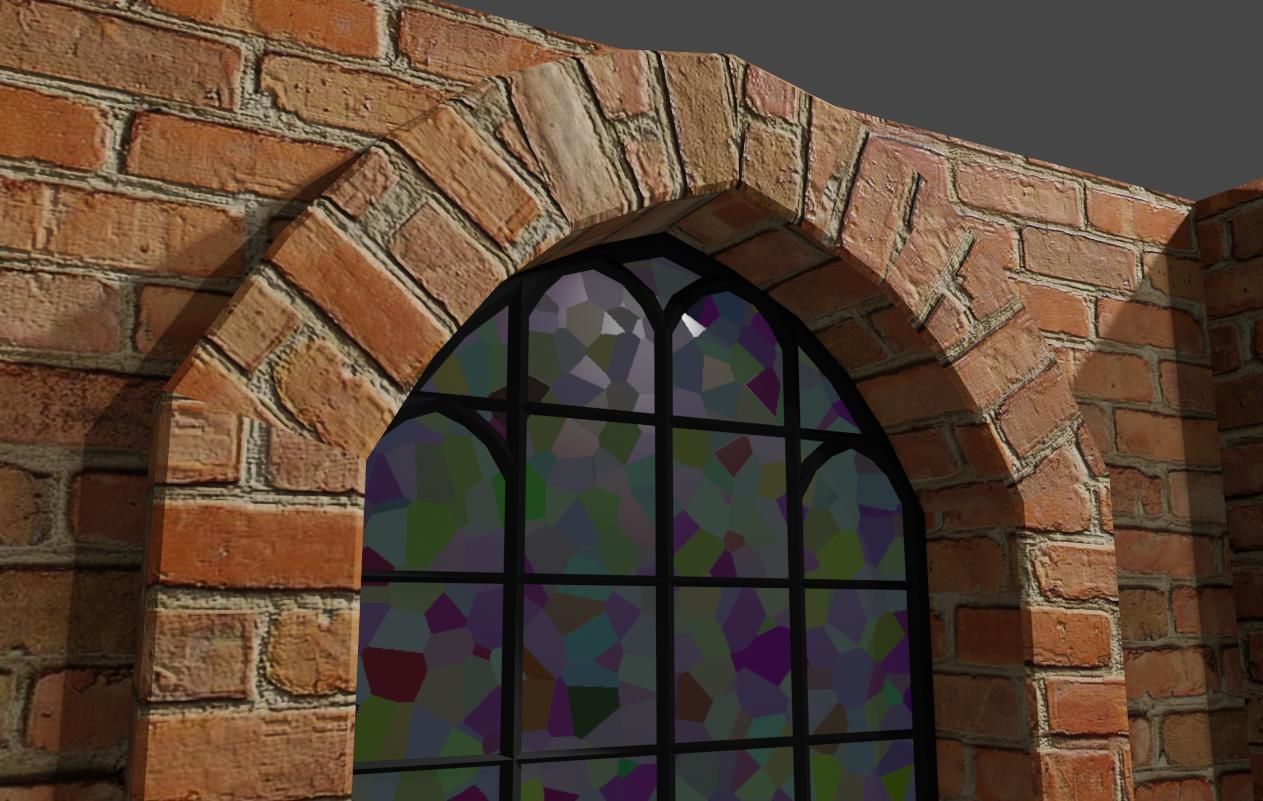 Wall with Vitral Window - Stained Glass - Parede Low-poly 3D model_2