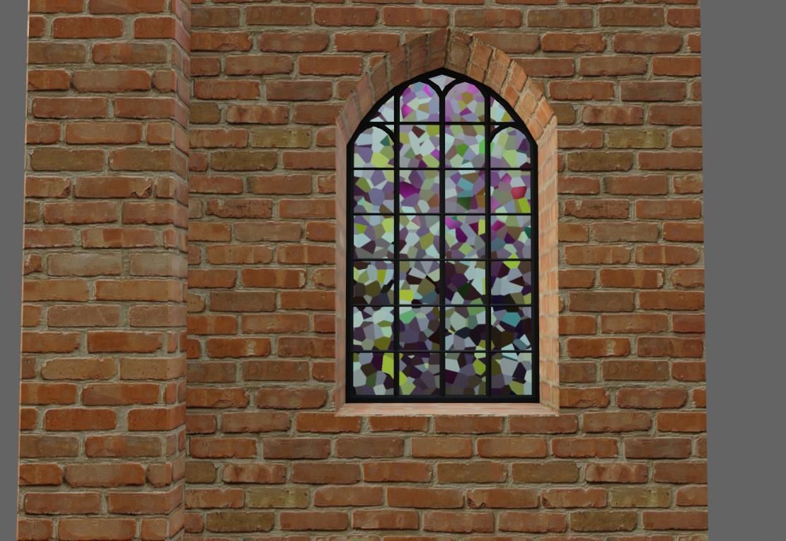 Wall with Vitral Window - Stained Glass - Parede Low-poly 3D model_3