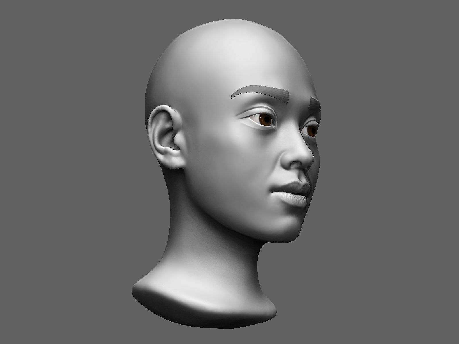 Asian female head sculpt 3D model_4
