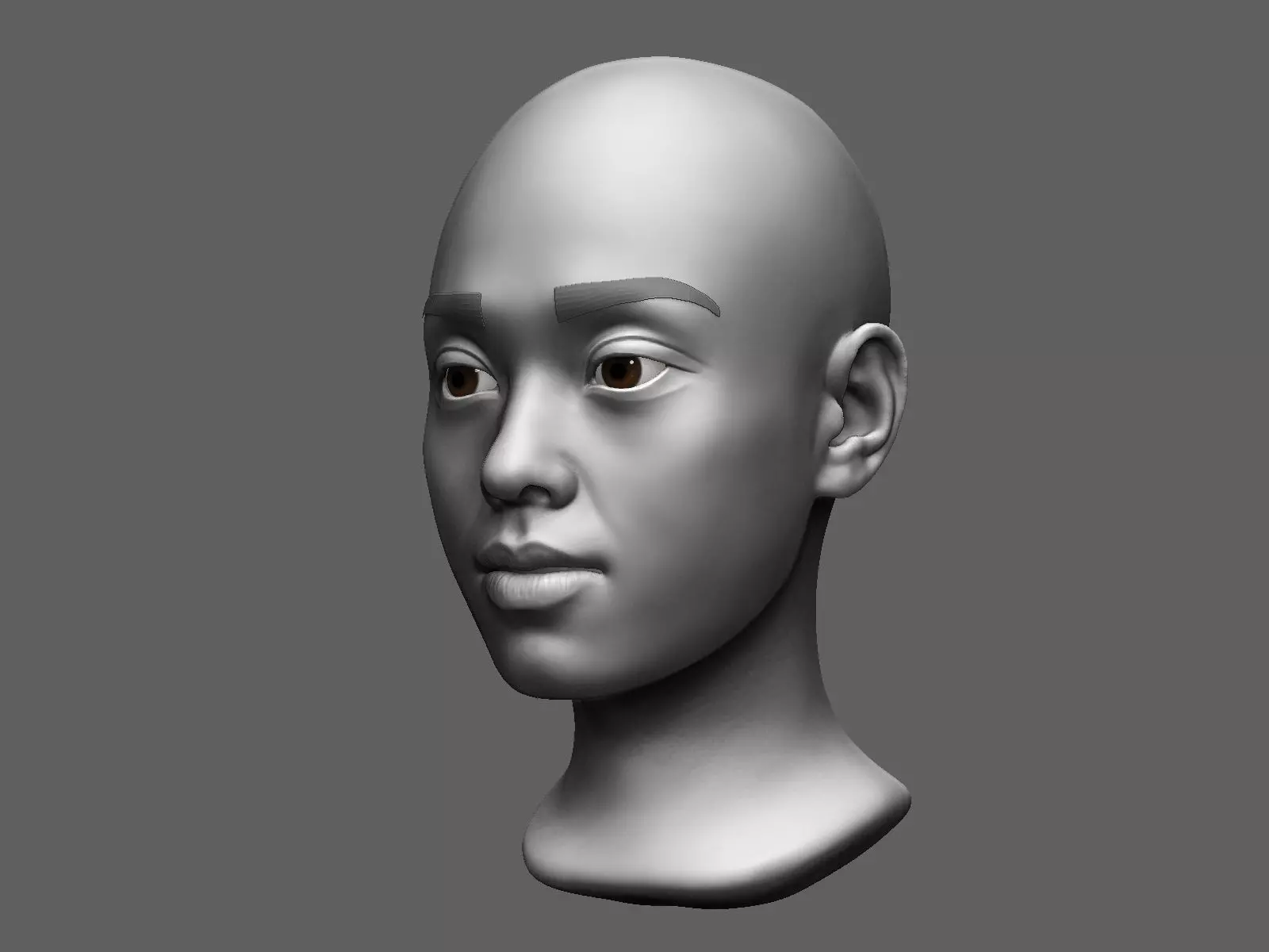 Asian female head sculpt 3D model_0