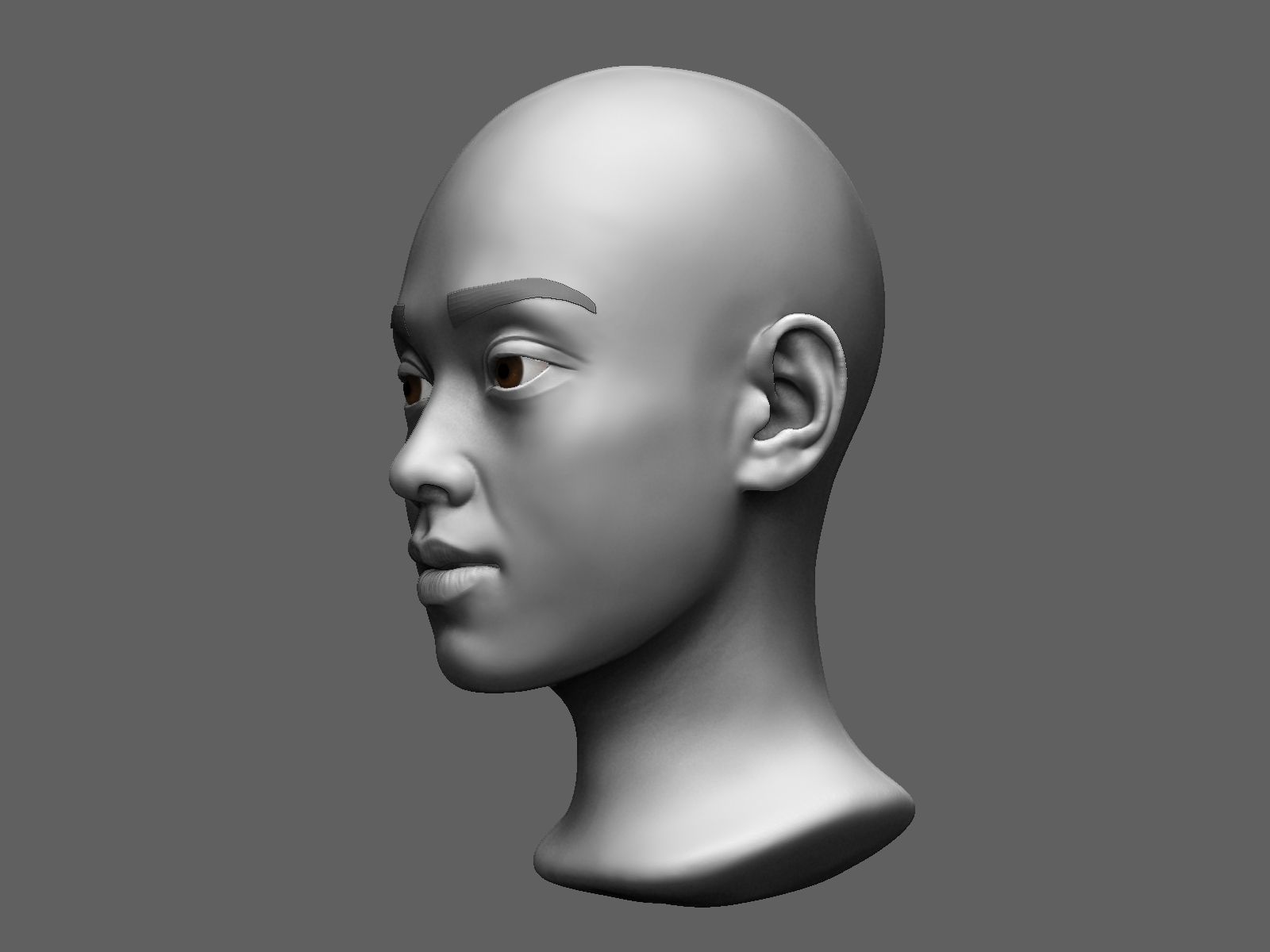 Asian female head sculpt 3D model_1