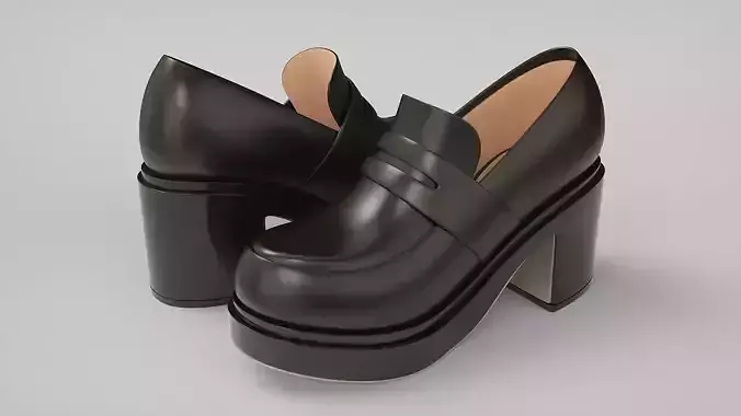 Classic Anime School Girl Block Heel Loafers 3D model