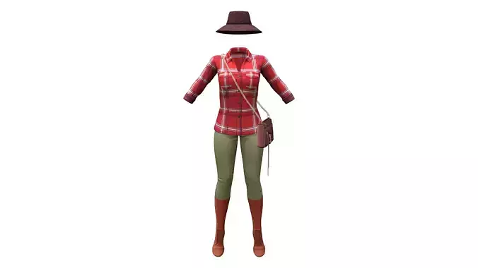 Lumberjack Shirt Stretch Pants Bag Boots Hat Fashion Outfit