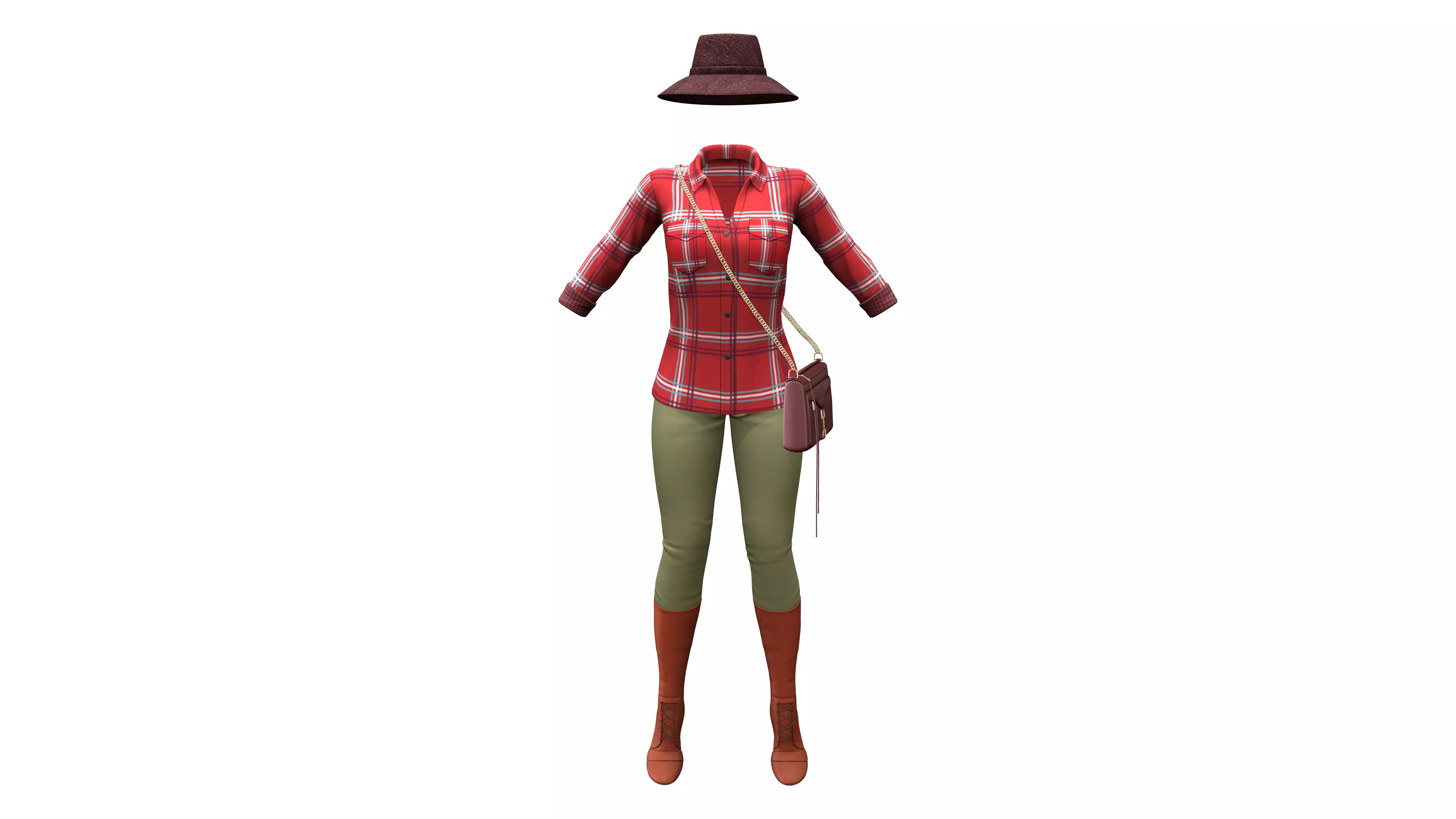 Lumberjack Shirt Stretch Pants Bag Boots Hat Fashion Outfit Low-poly 3D model