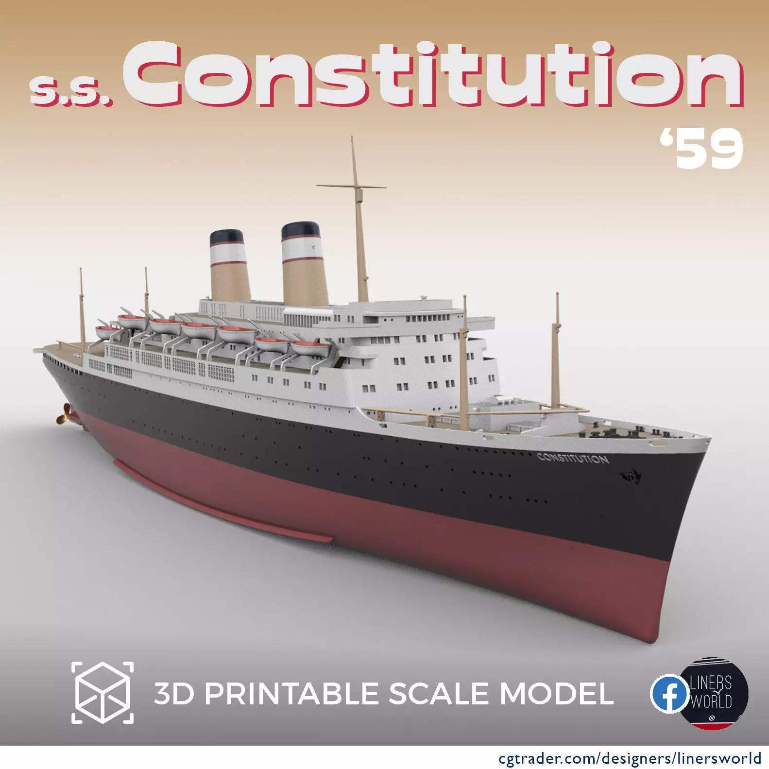SS Constitution ocean liner cruise ship printable model 1959 3D print model_0