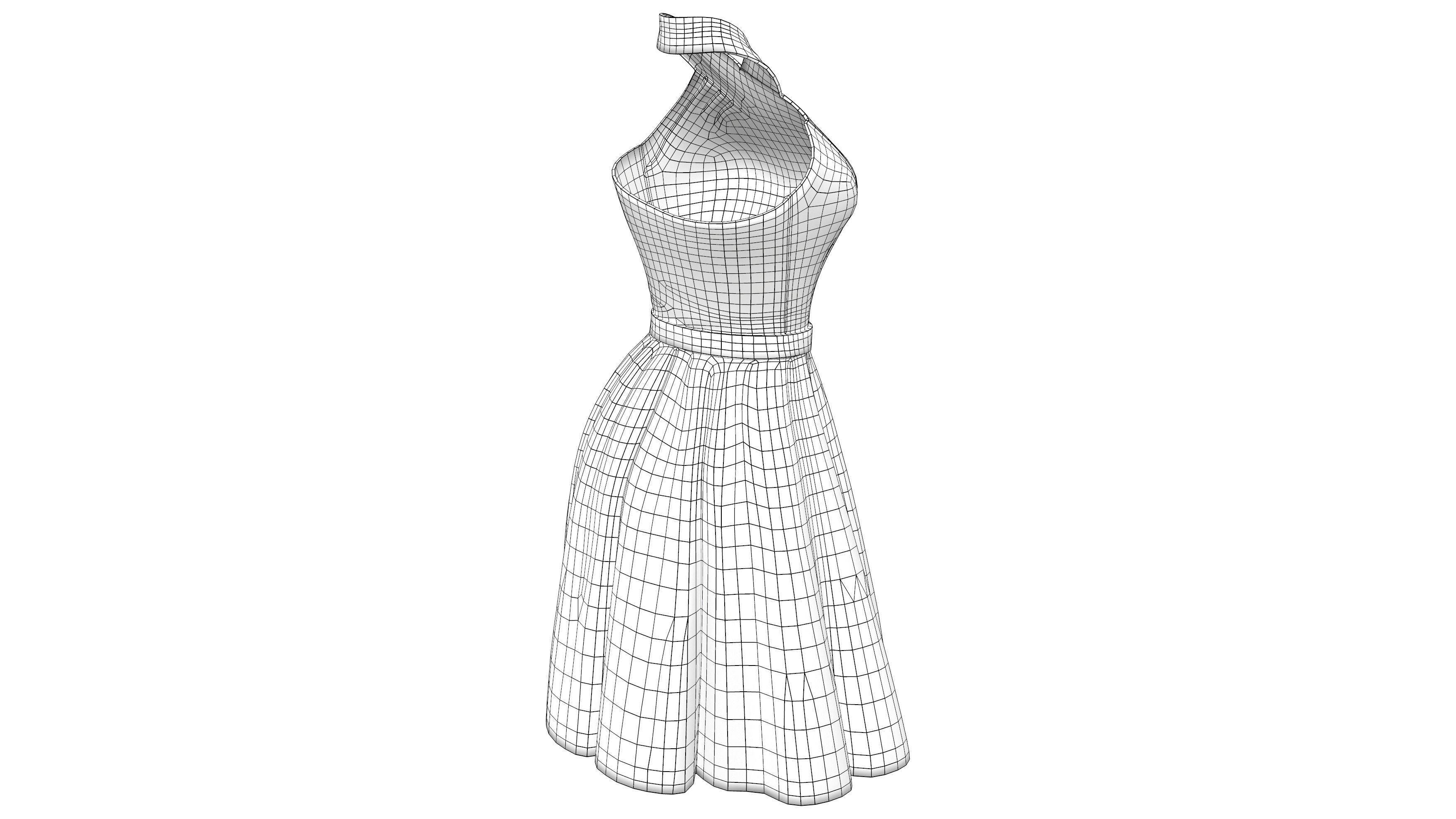 Female Retro Vintage Blue Halter Dress Low-poly 3D model_7
