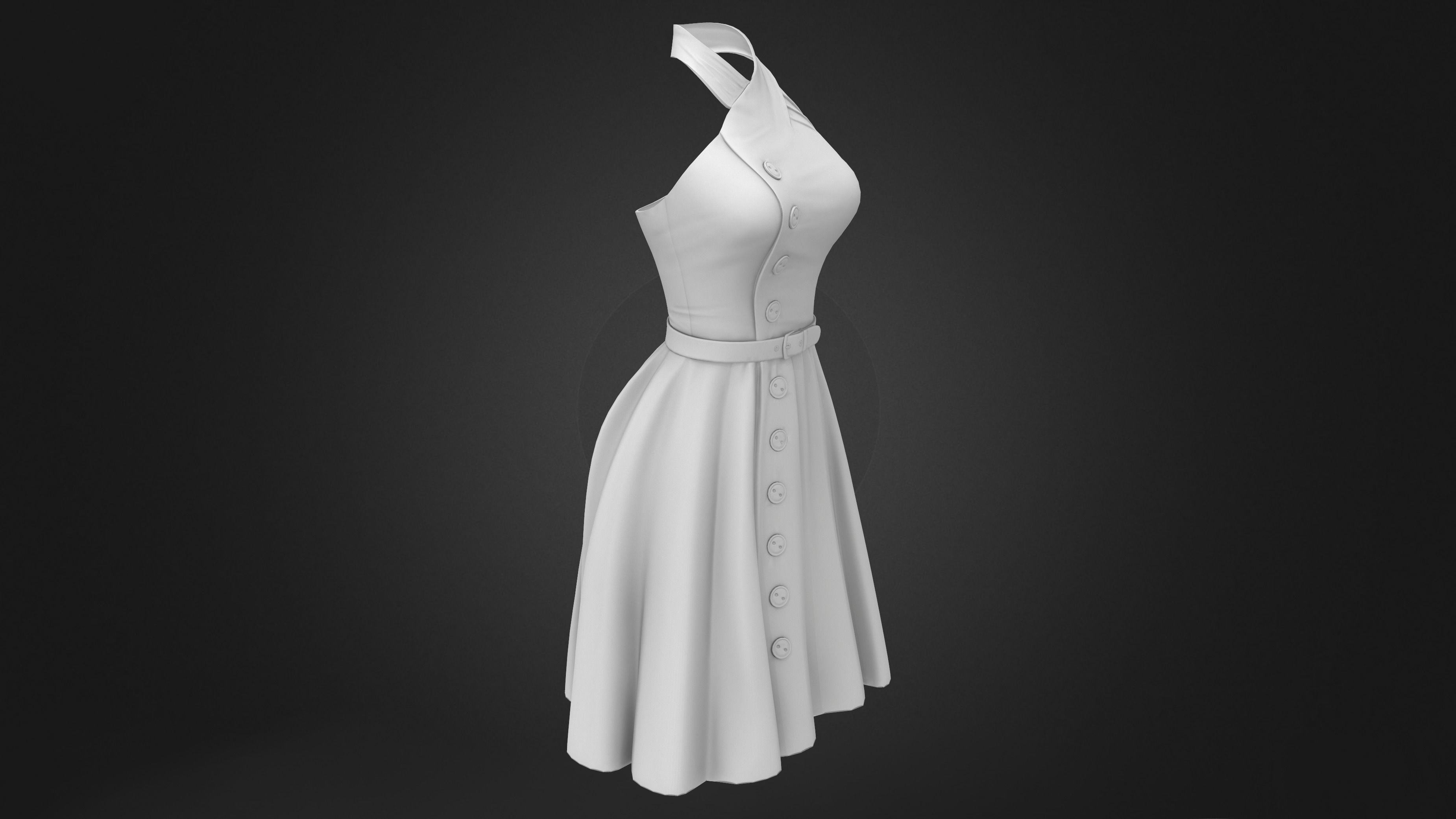 Female Retro Vintage Blue Halter Dress Low-poly 3D model_8