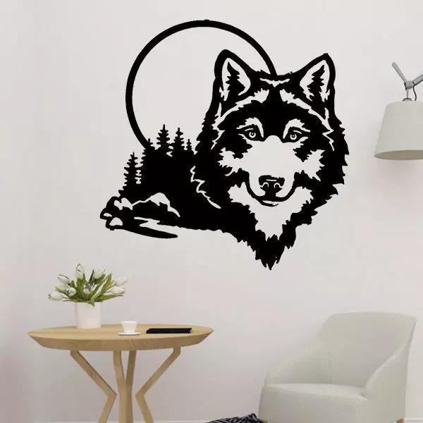 Wolf and Moon Wall Decor 3D print model_0