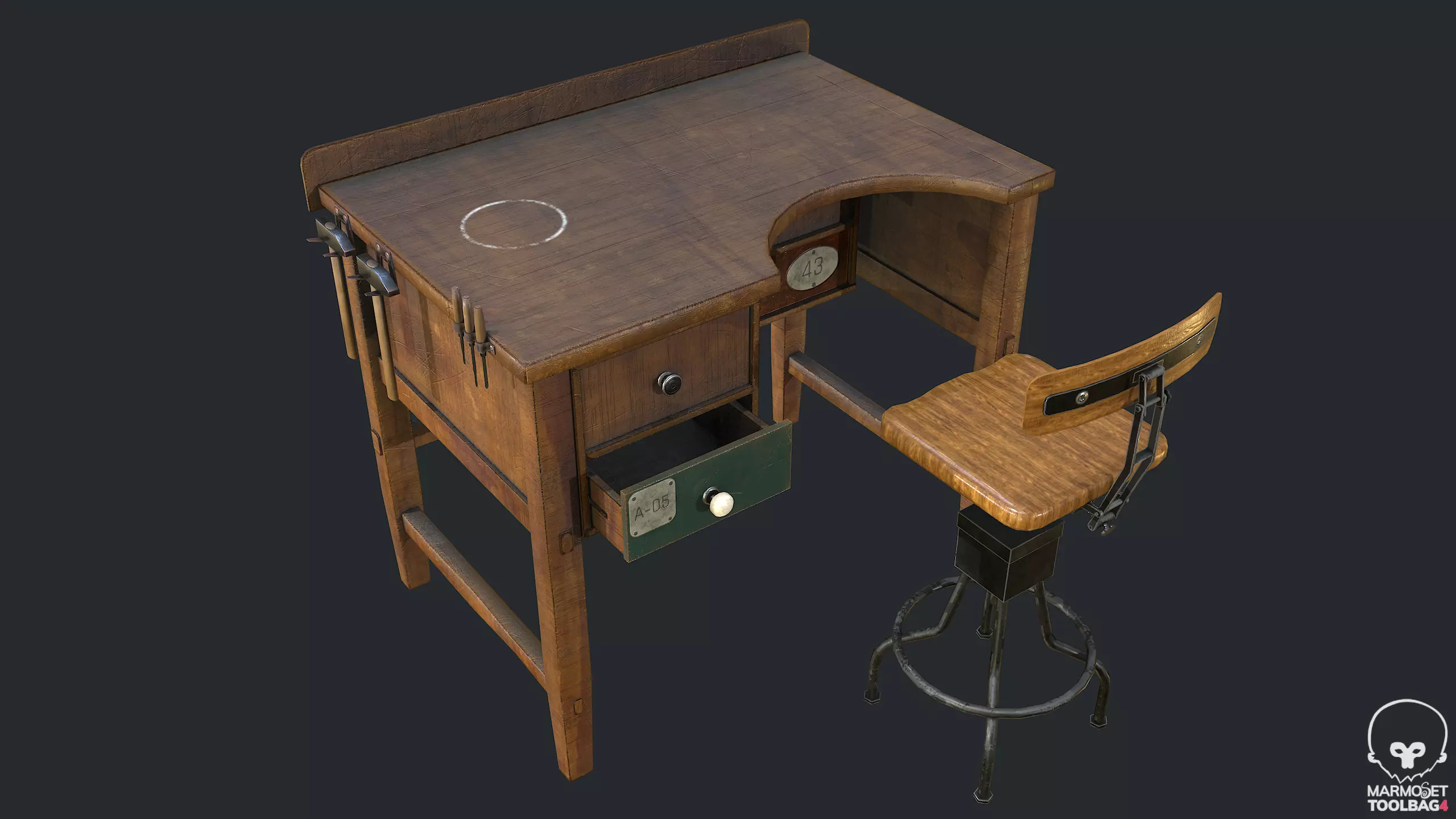 PBR Workbench Table Low-poly 3D model_0