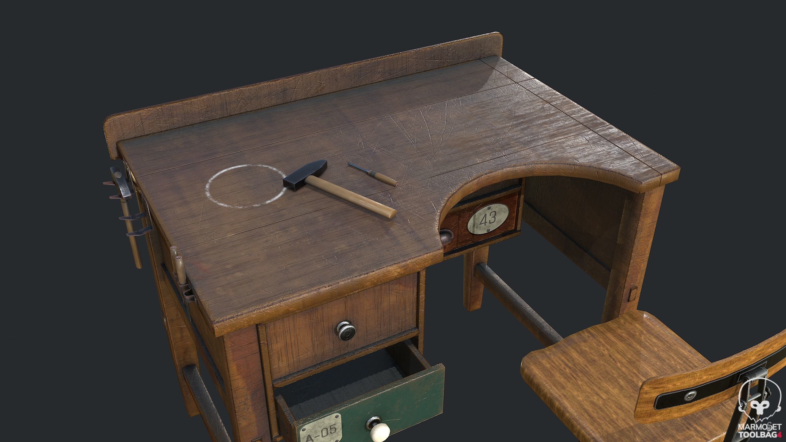 PBR Workbench Table Low-poly 3D model_9