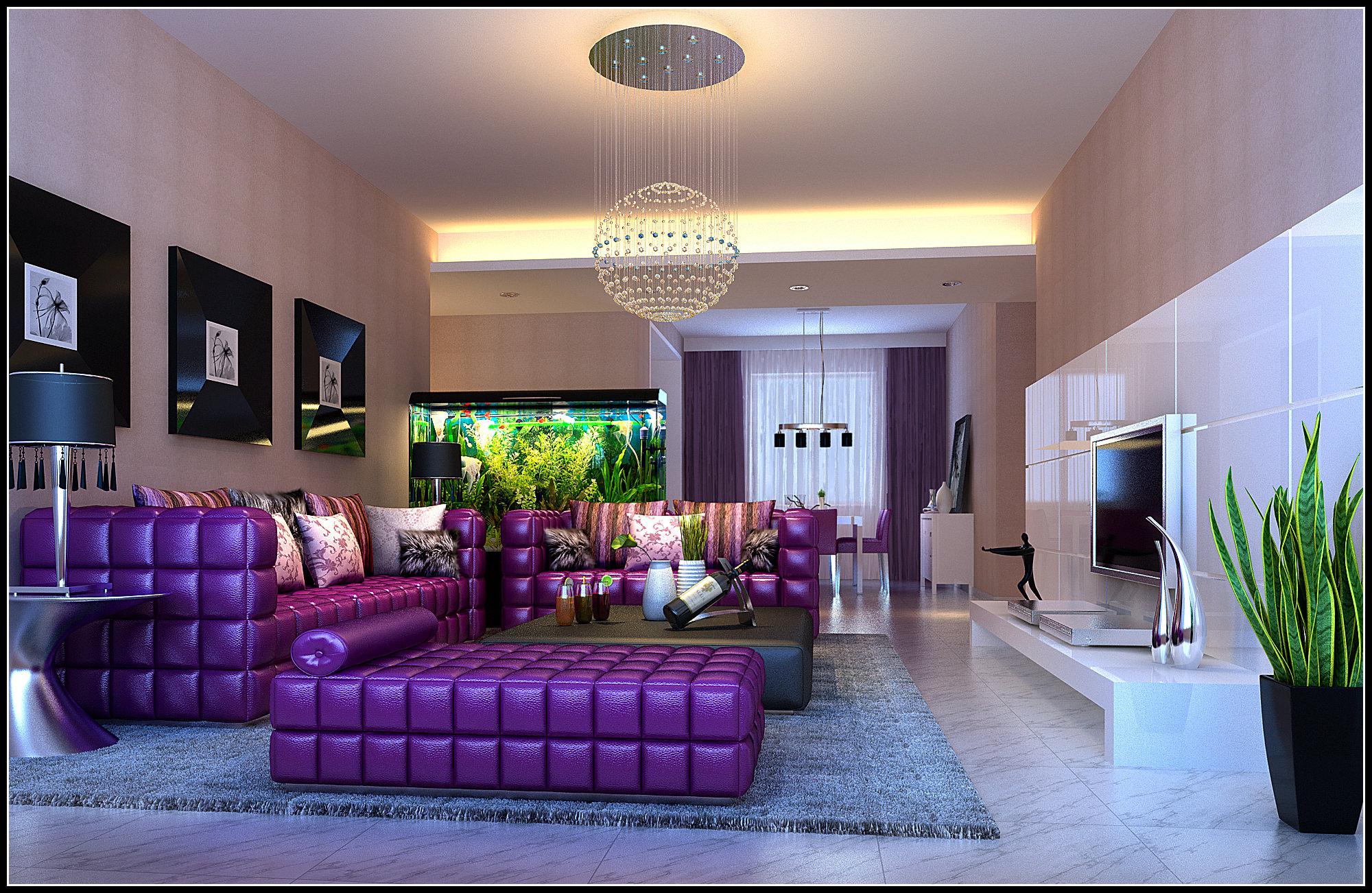 Modern Living Dining Room Fully Furnished ... 3D Model ...